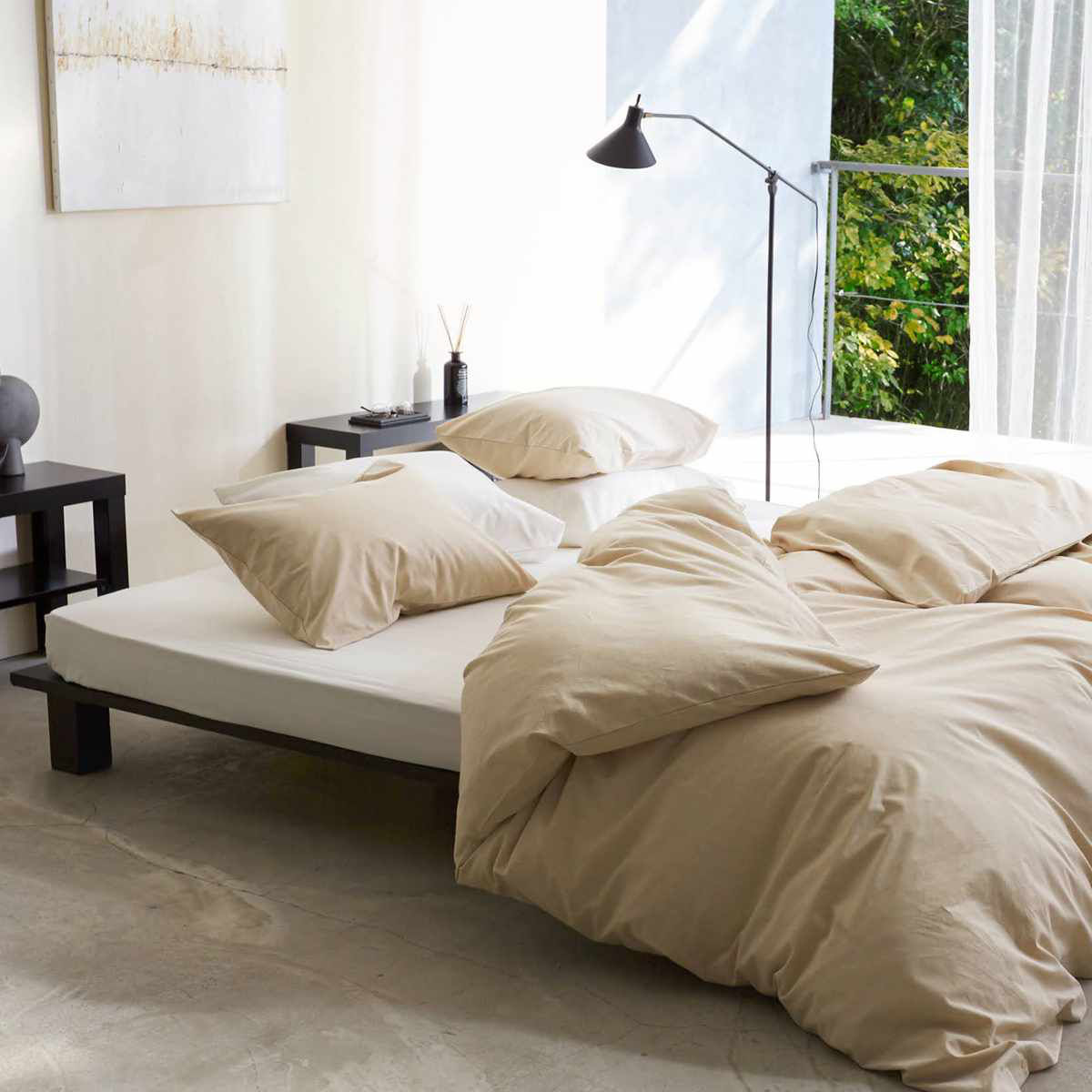 掛け布団カバー Fab the Home リネンミックス one-wash クイーン 綿麻