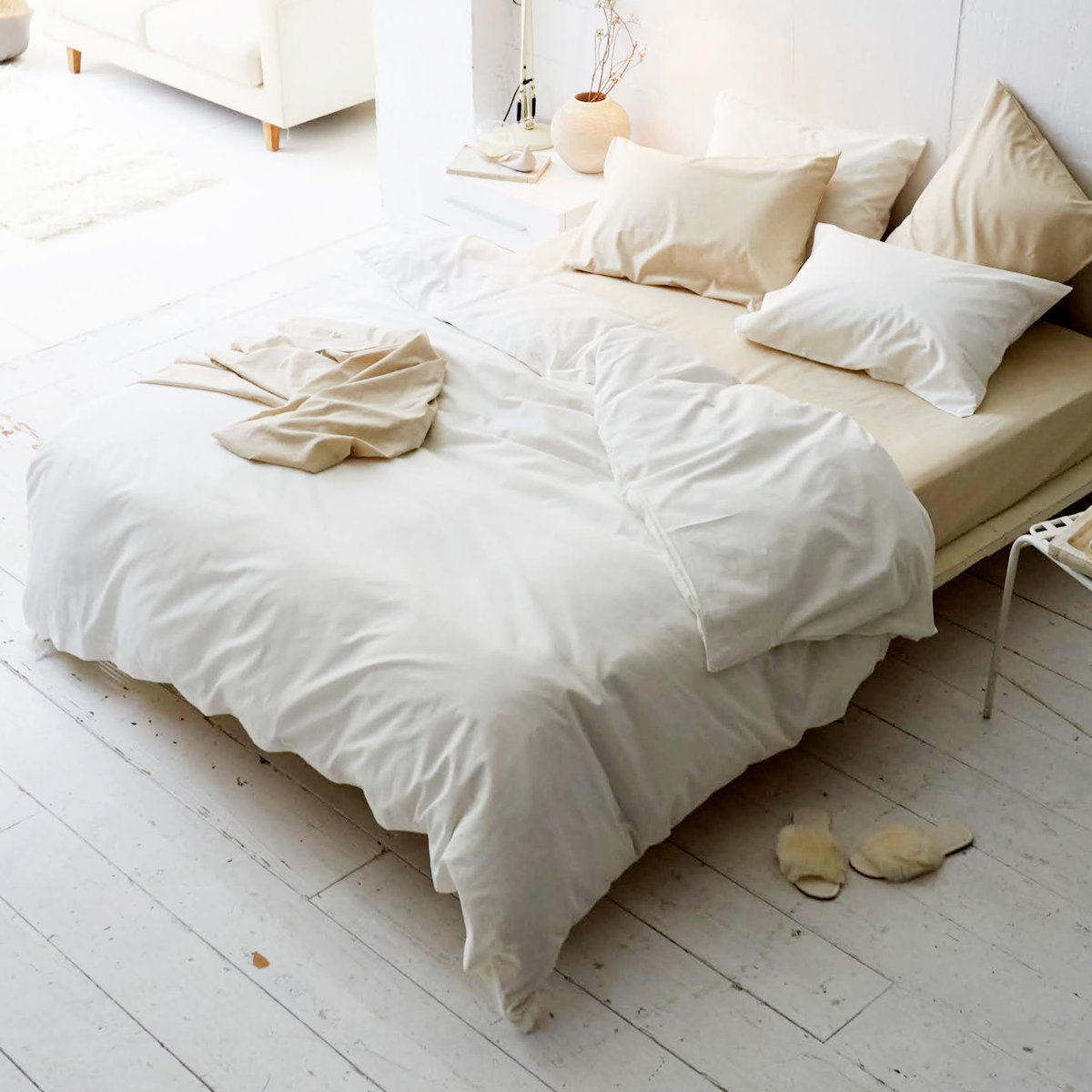 掛け布団カバー Fab the Home リネンミックス one-wash クイーン 綿麻