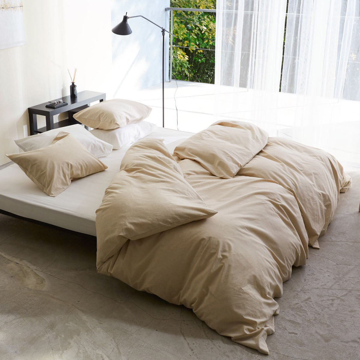 掛け布団カバー Fab the Home リネンミックス one-wash クイーン 綿麻