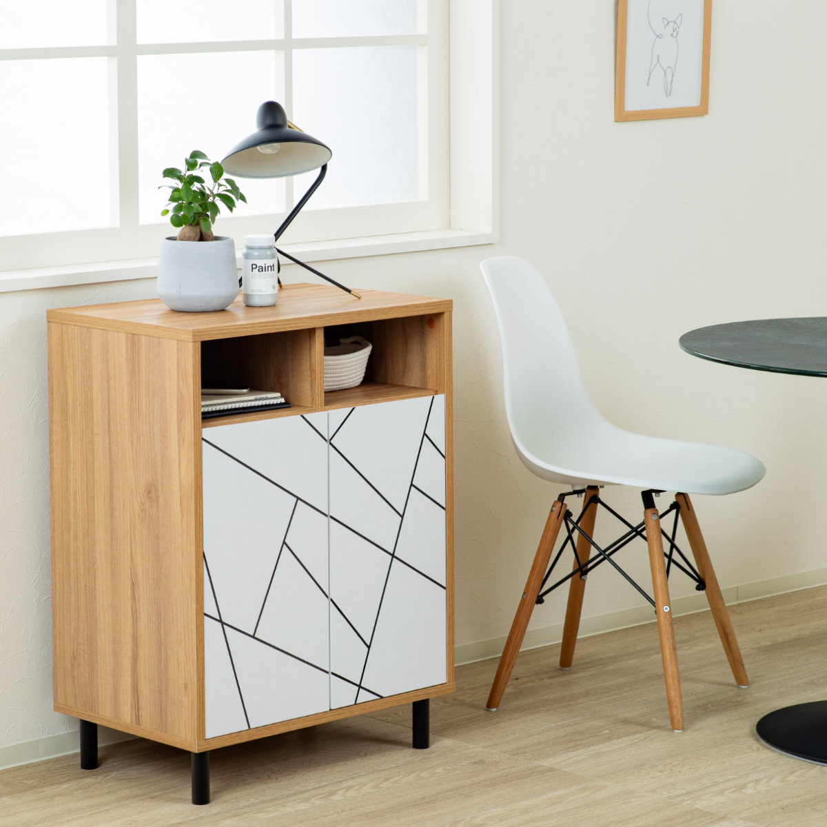 キャビネット 幅59cm 幾何学模様 （ カトレア 棚 ラック リビング収納