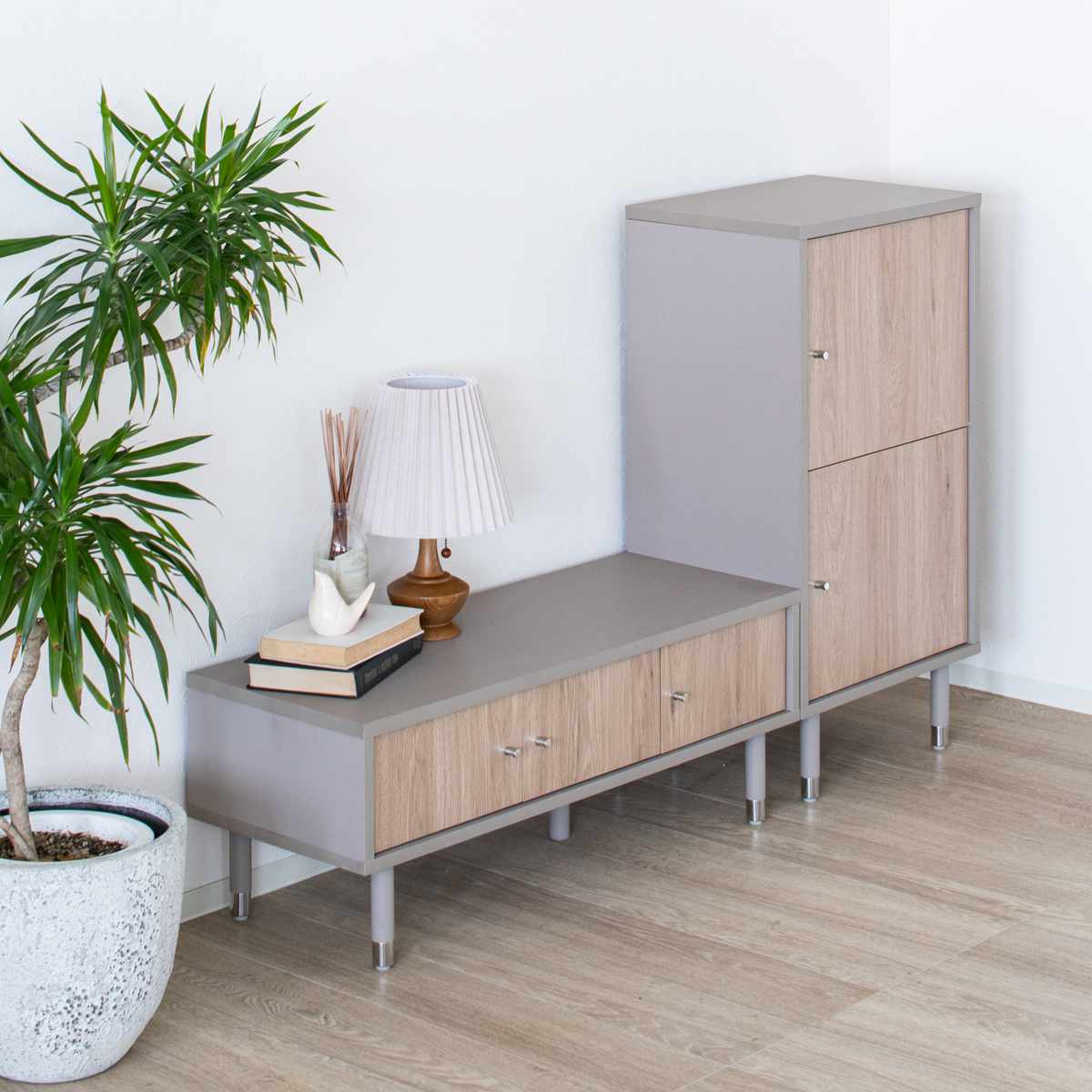 テレビ台 幅91cm 32インチ対応 ツートンカラー シルバー脚 （ 32型対応