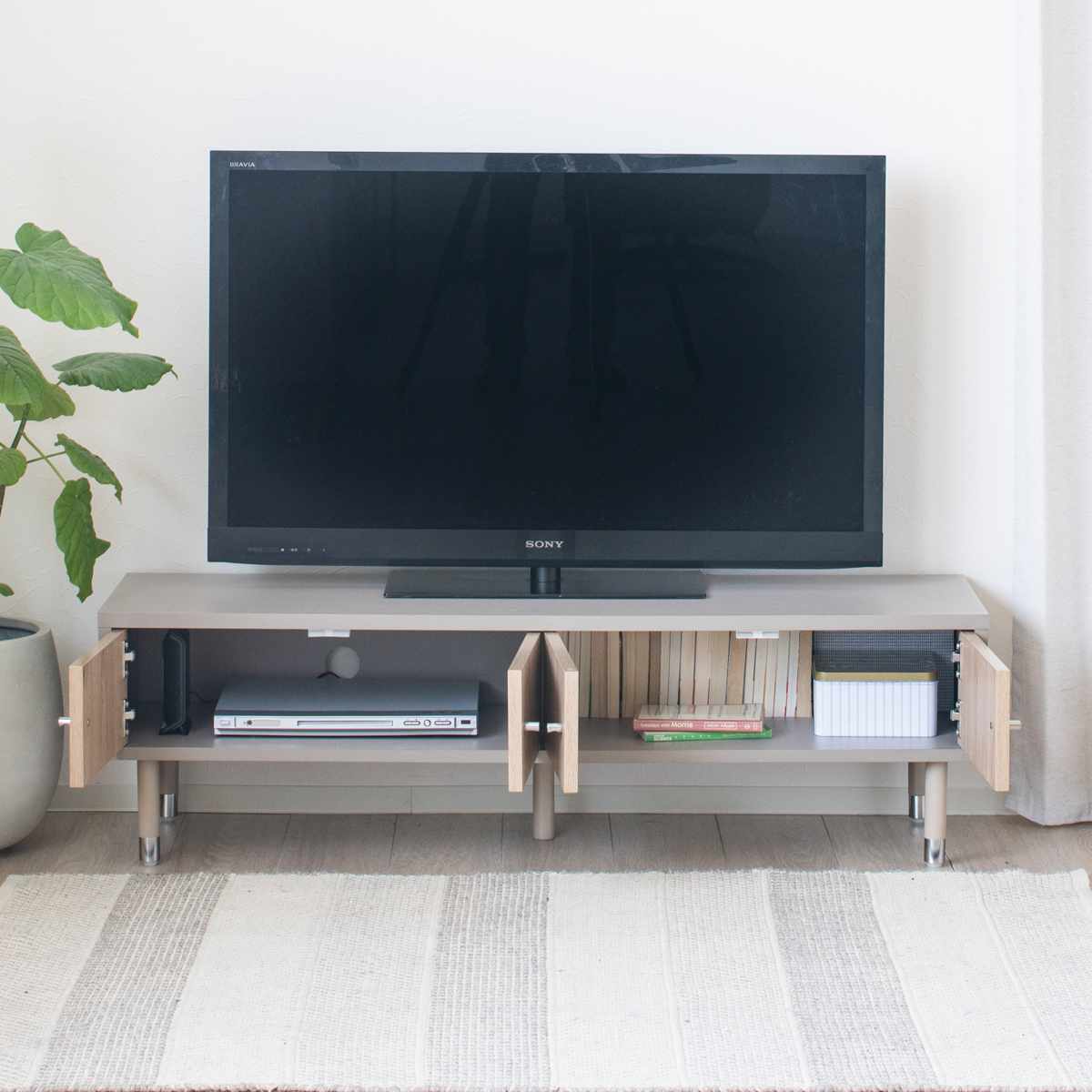 テレビ台 幅120cm 49インチ対応 ツートンカラー シルバー脚 （ 49型