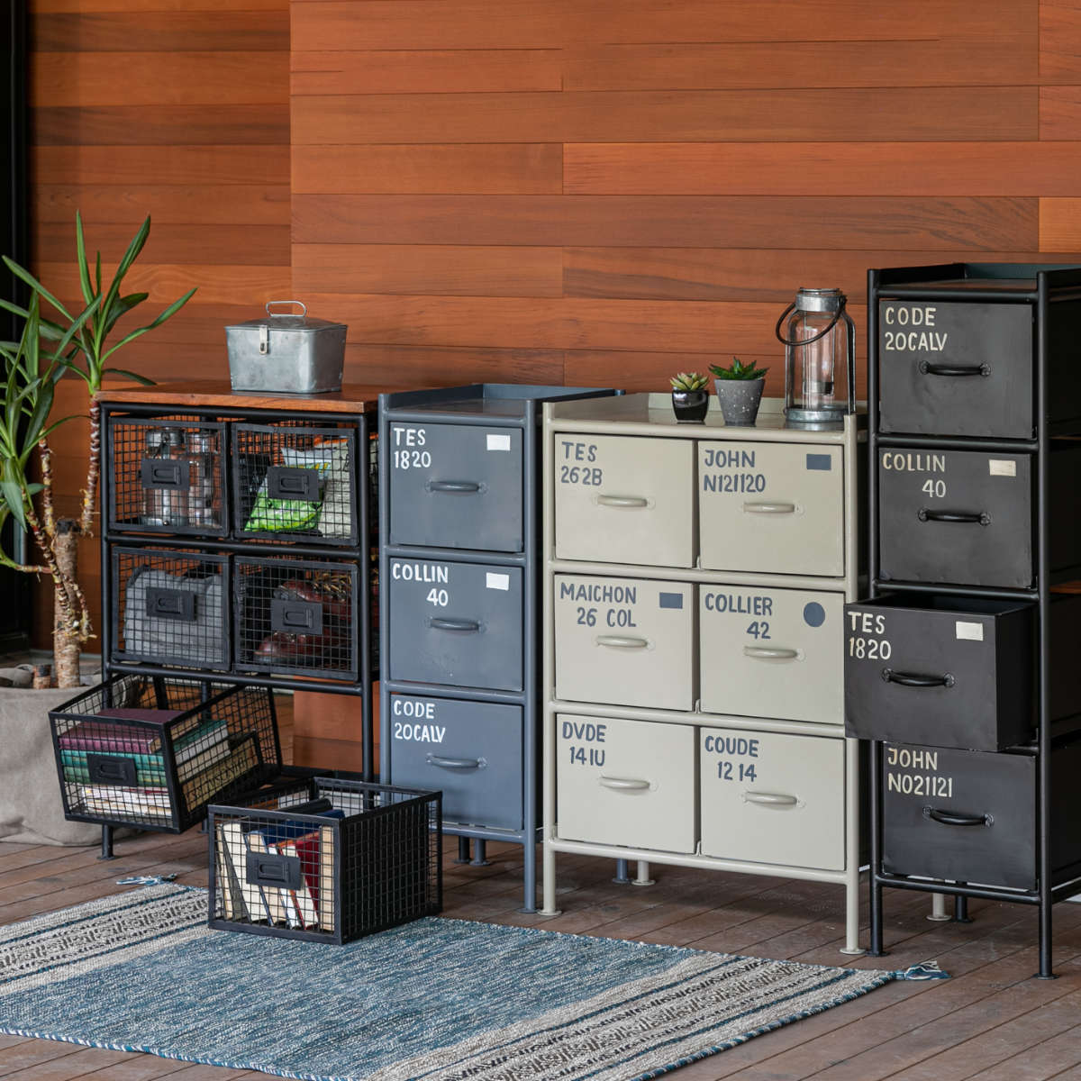 スチールチェスト 横型 幅111cm 引出し12杯 インダストリアル 完成品