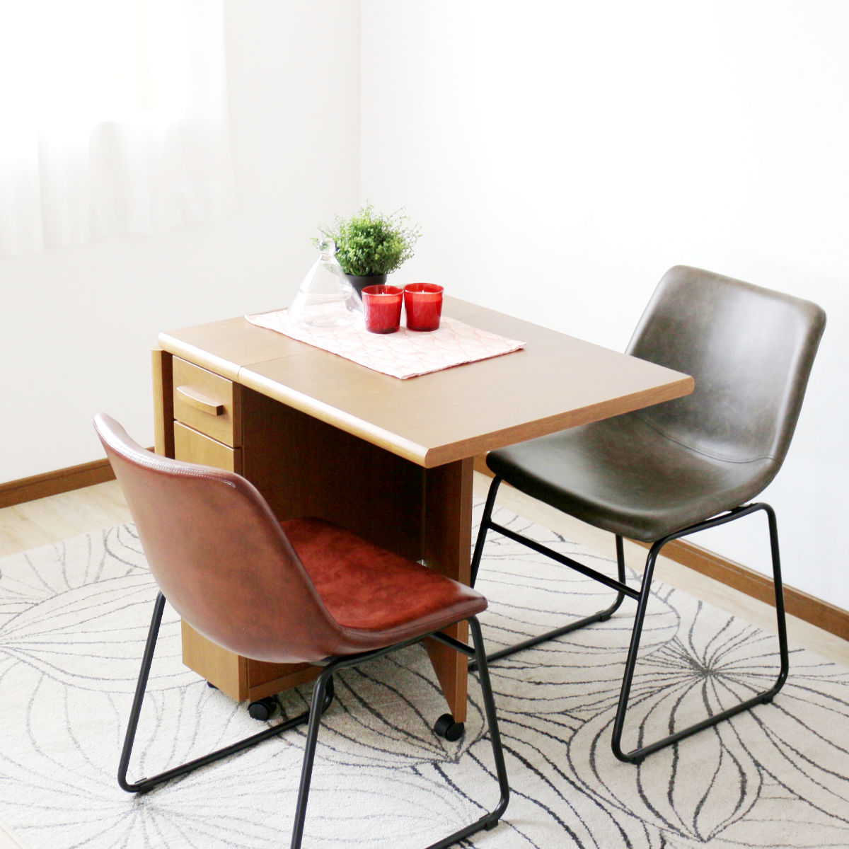 ダイニングテーブル 2人用 折りたたみ 幅32〜125cm バタフライ 引出し