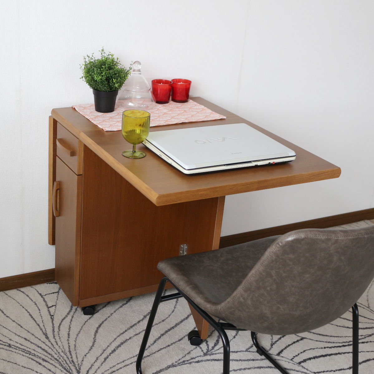 ダイニングテーブル 2人用 折りたたみ 幅32〜125cm バタフライ 引出し