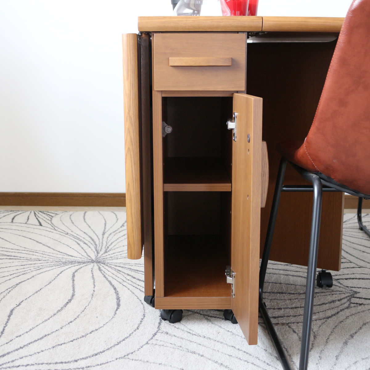 ダイニングテーブル 2人用 折りたたみ 幅32〜125cm バタフライ 引出し