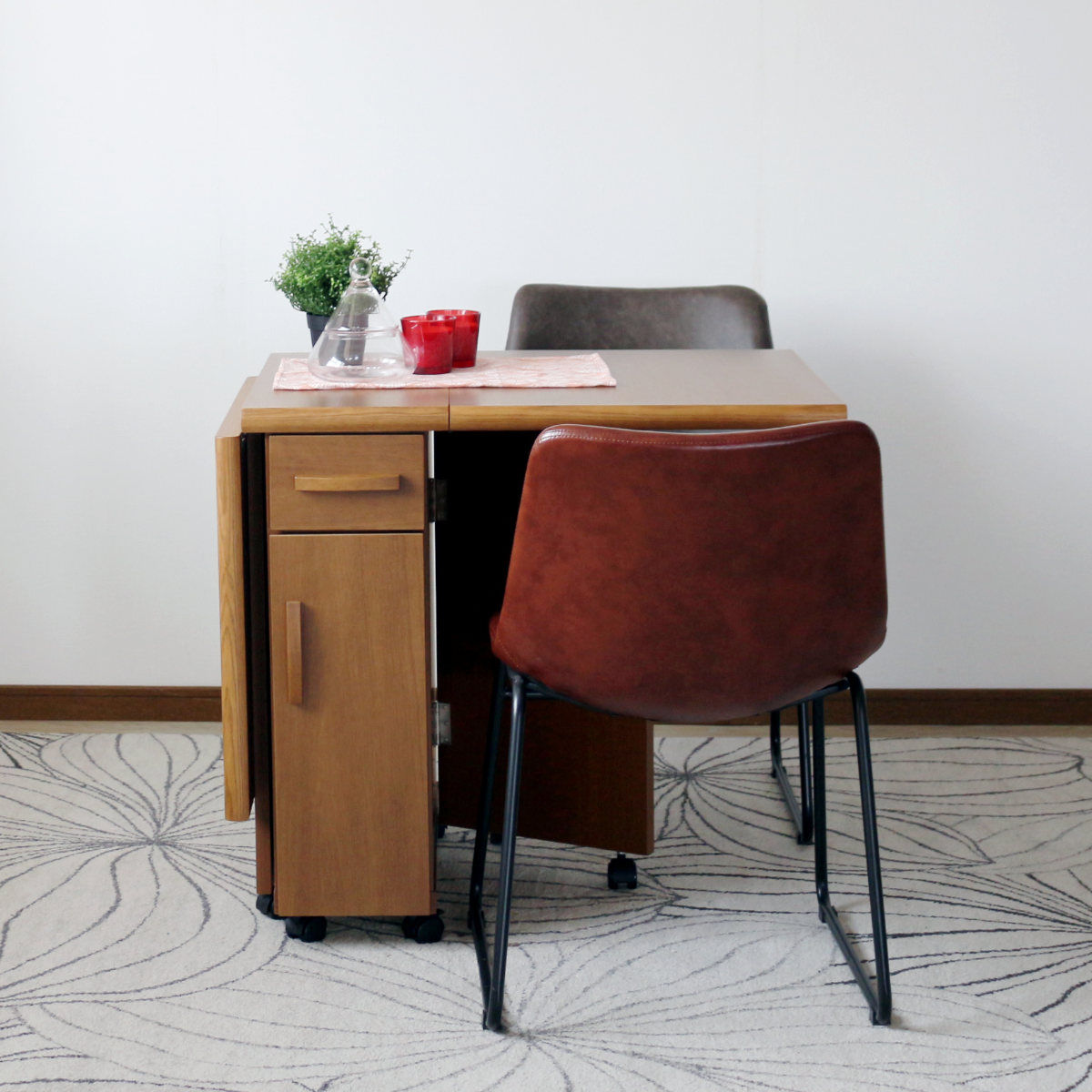 ダイニングテーブル 2人用 折りたたみ 幅32〜125cm バタフライ 引出し