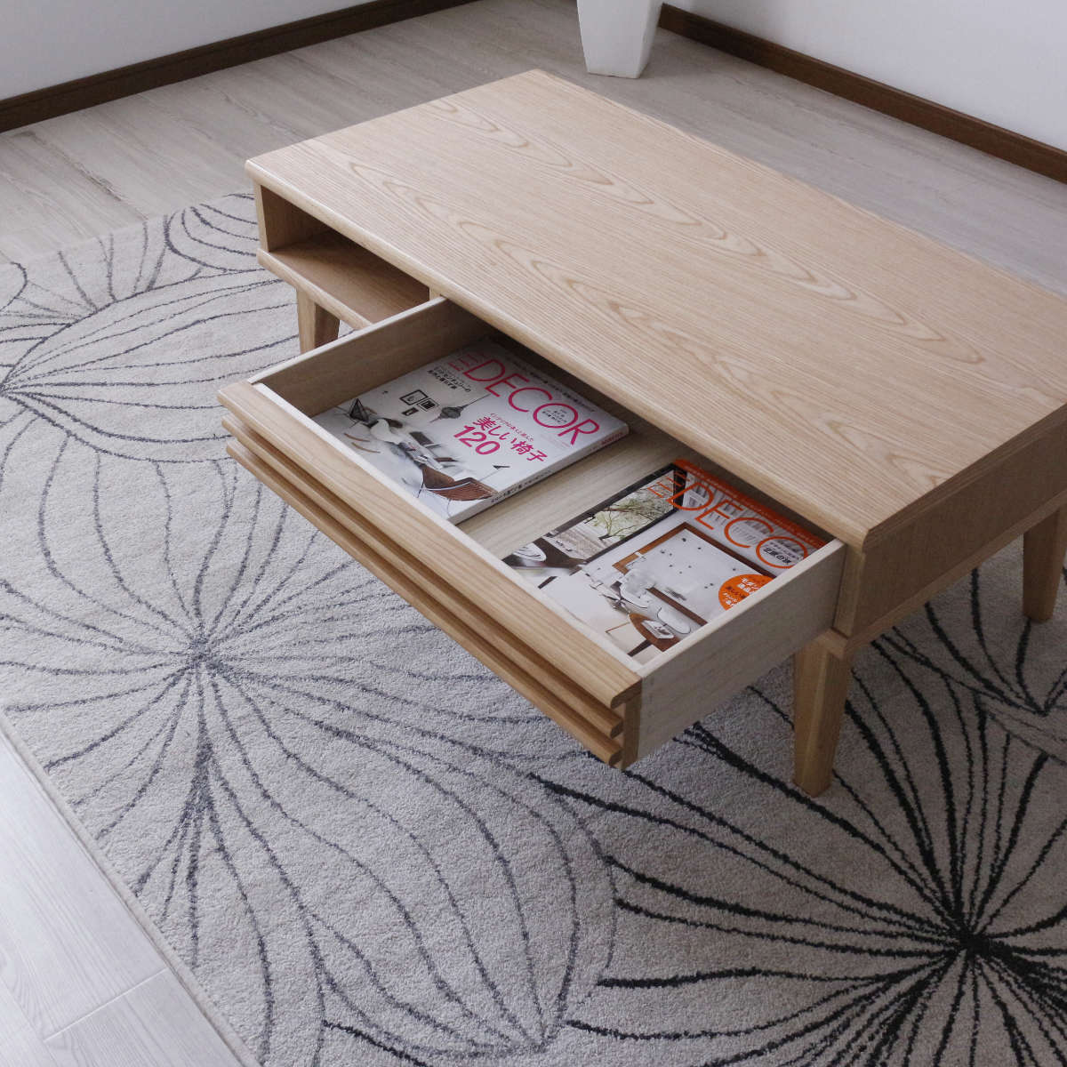 リビングテーブル 高さ38cm 天板長方形 引出し付 センターテーブル