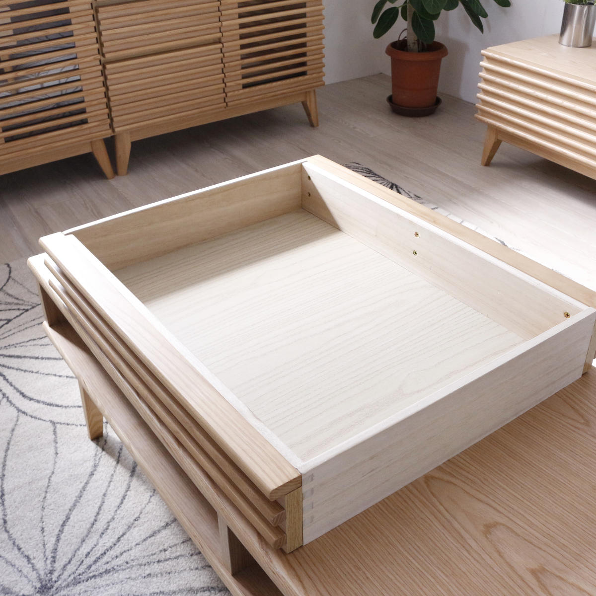 リビングテーブル 高さ38cm 天板長方形 引出し付 センターテーブル