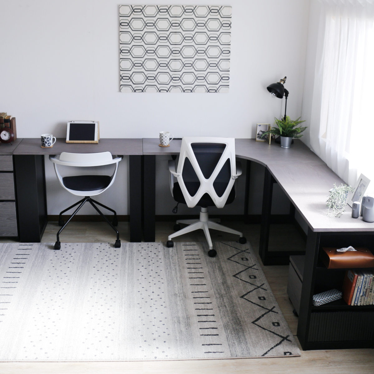 ワークデスク 幅135cm コーナーデスク USB付コンセント 収納棚付