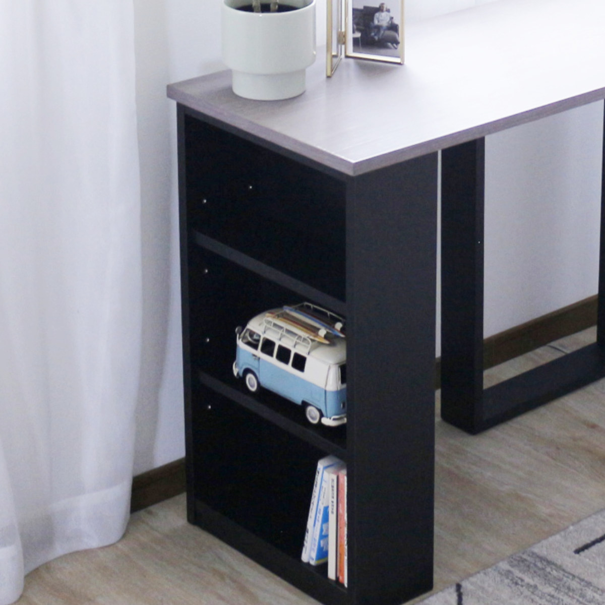 ワークデスク 幅135cm コーナーデスク USB付コンセント 収納棚付