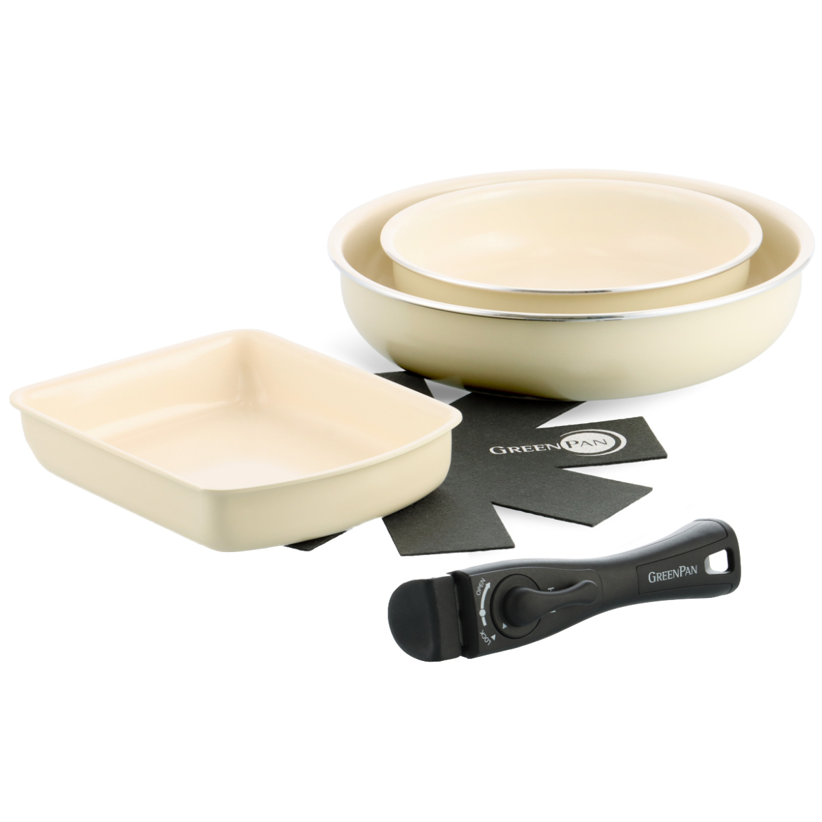 GREENPAN フライパン 着脱式ハンドル付き3点セット GREEN PAN クリックシェフ フライパン 5点セット 着脱ハンドル付き