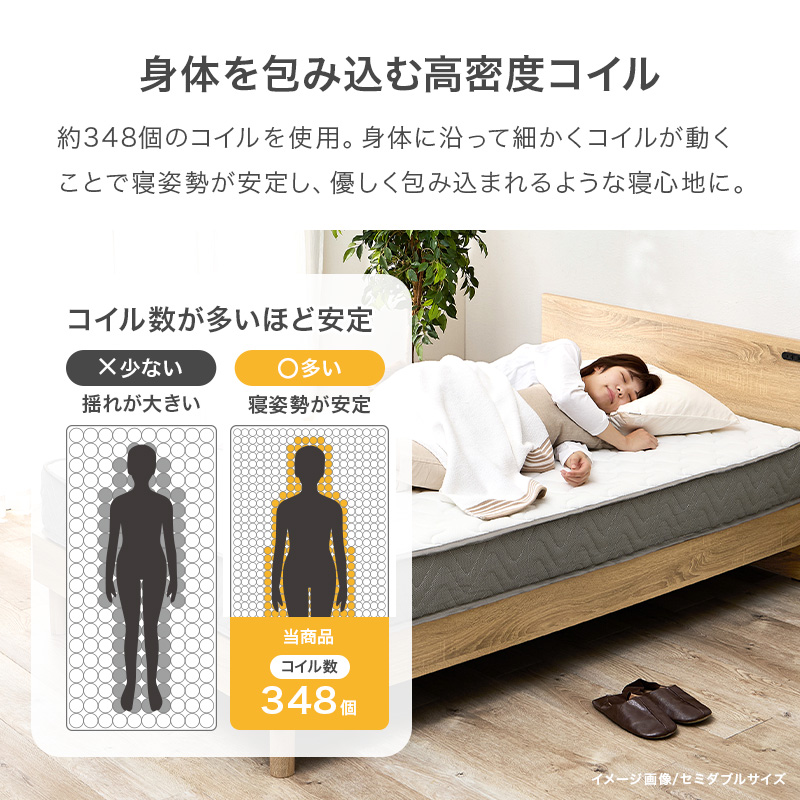マットレス ポケットコイル ショートセミシングル 寝心地柔らか 圧縮