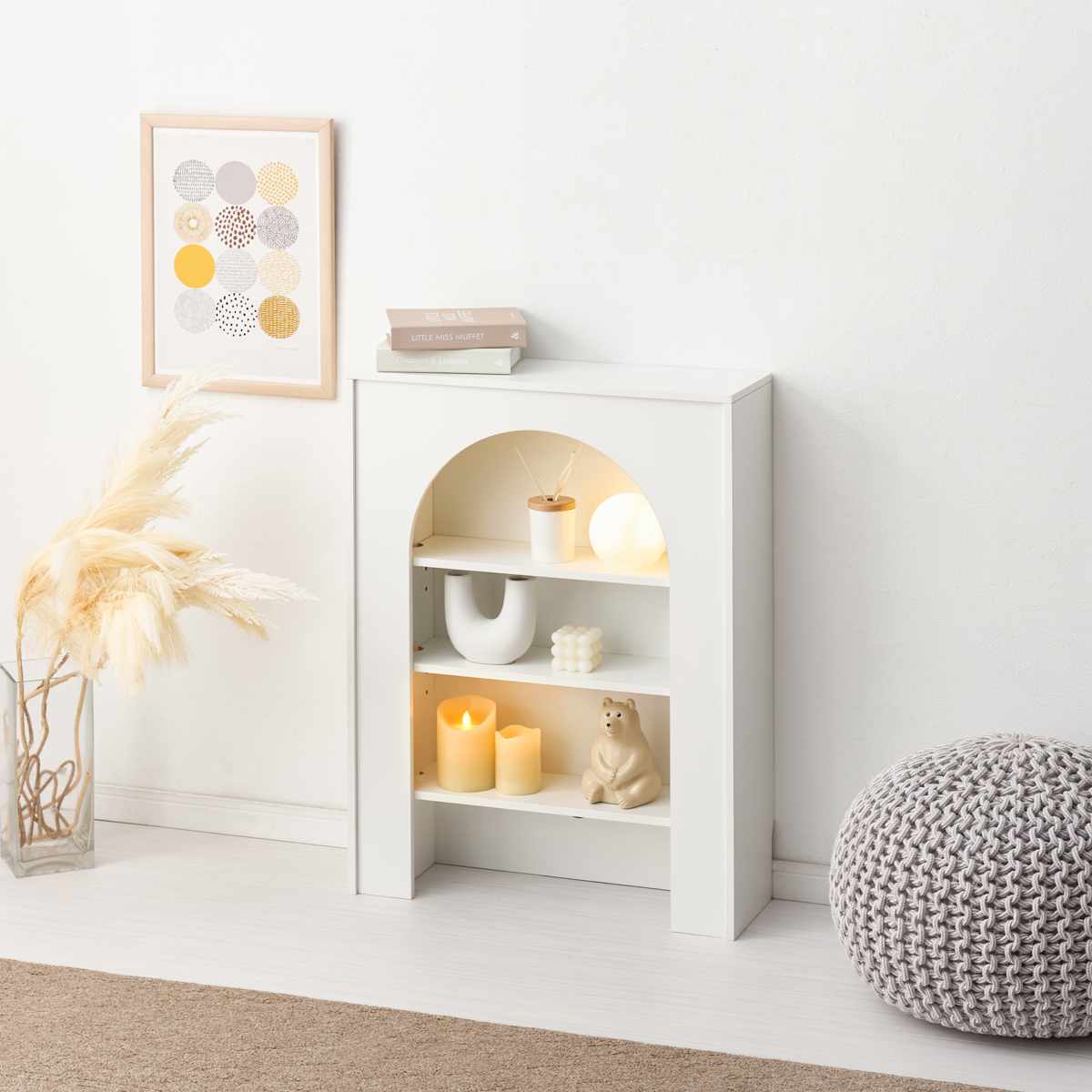 ホワイト木製マントルピース￥41,800 → ¥14,900 マントルピース 幅60cm 完成品 可動棚 （ オープンラック 棚 ラック