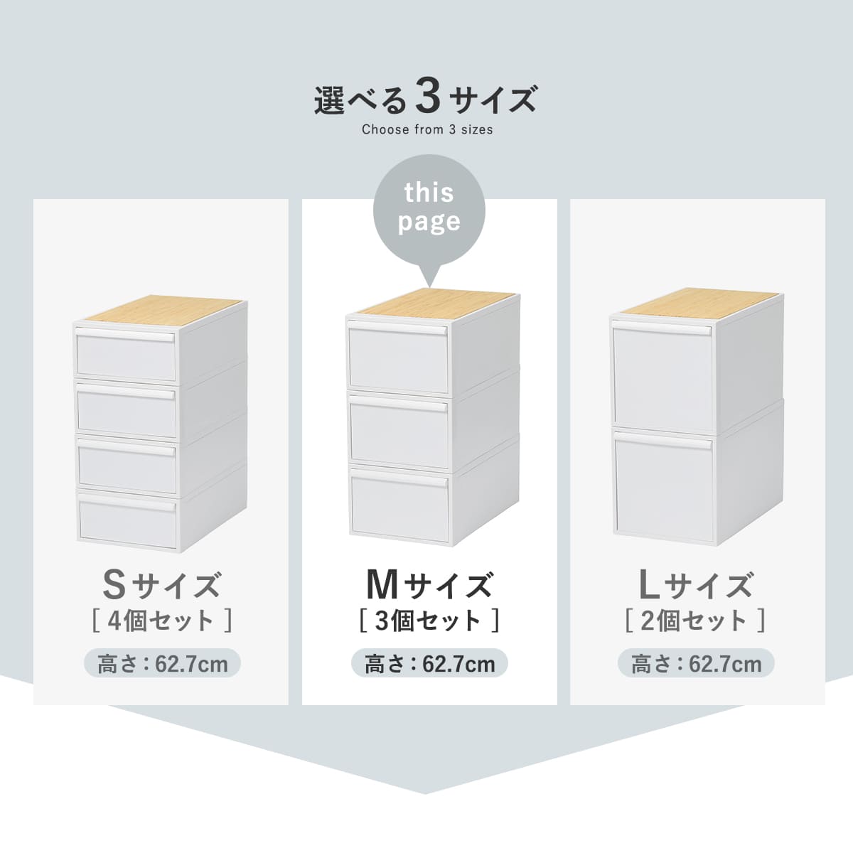 Like-it（ライクイット） 収納ケース 天板付き 同色3個セット 引き出し