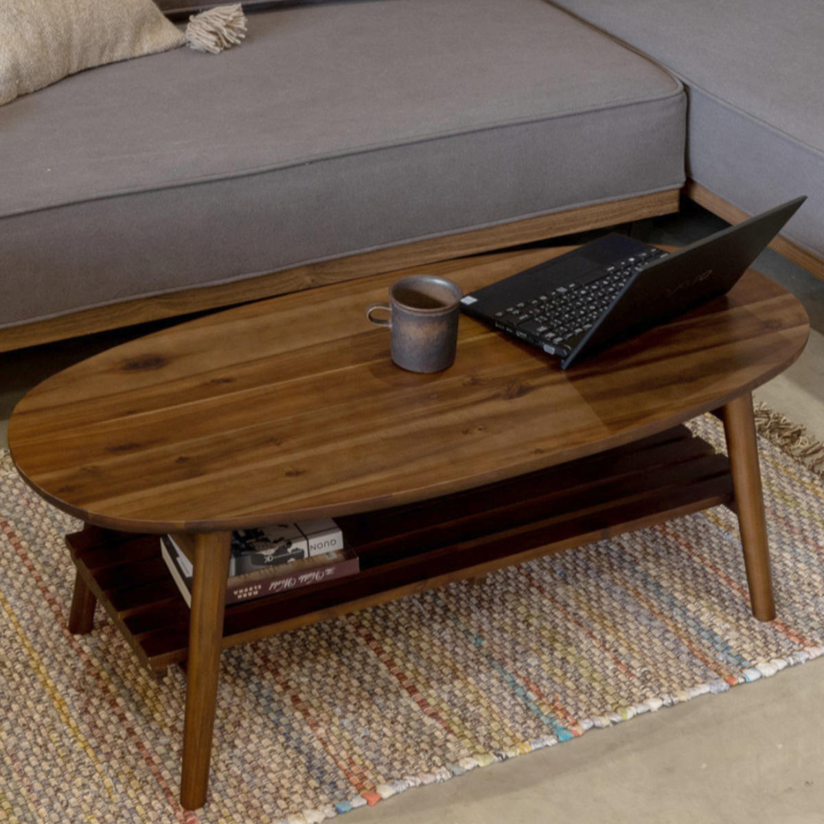 【miymyoさま】木製オーバル型テーブル 下棚付き miymyoさま】木製オーバル型テーブル 下棚付き miymyoさま】木製