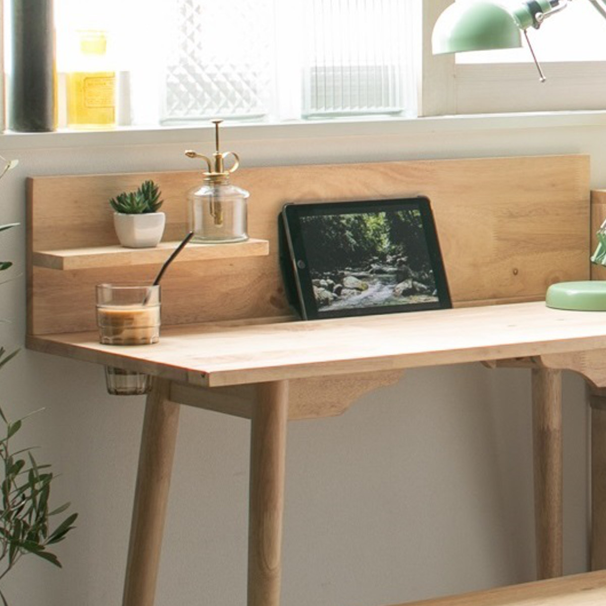 ワークデスク チェアセット ミニ棚板 ドリンクホルダー付 NATURAL