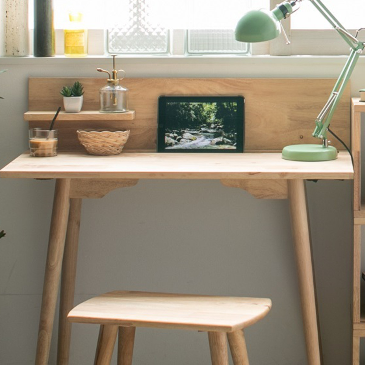 ワークデスク チェアセット ミニ棚板 ドリンクホルダー付 NATURAL