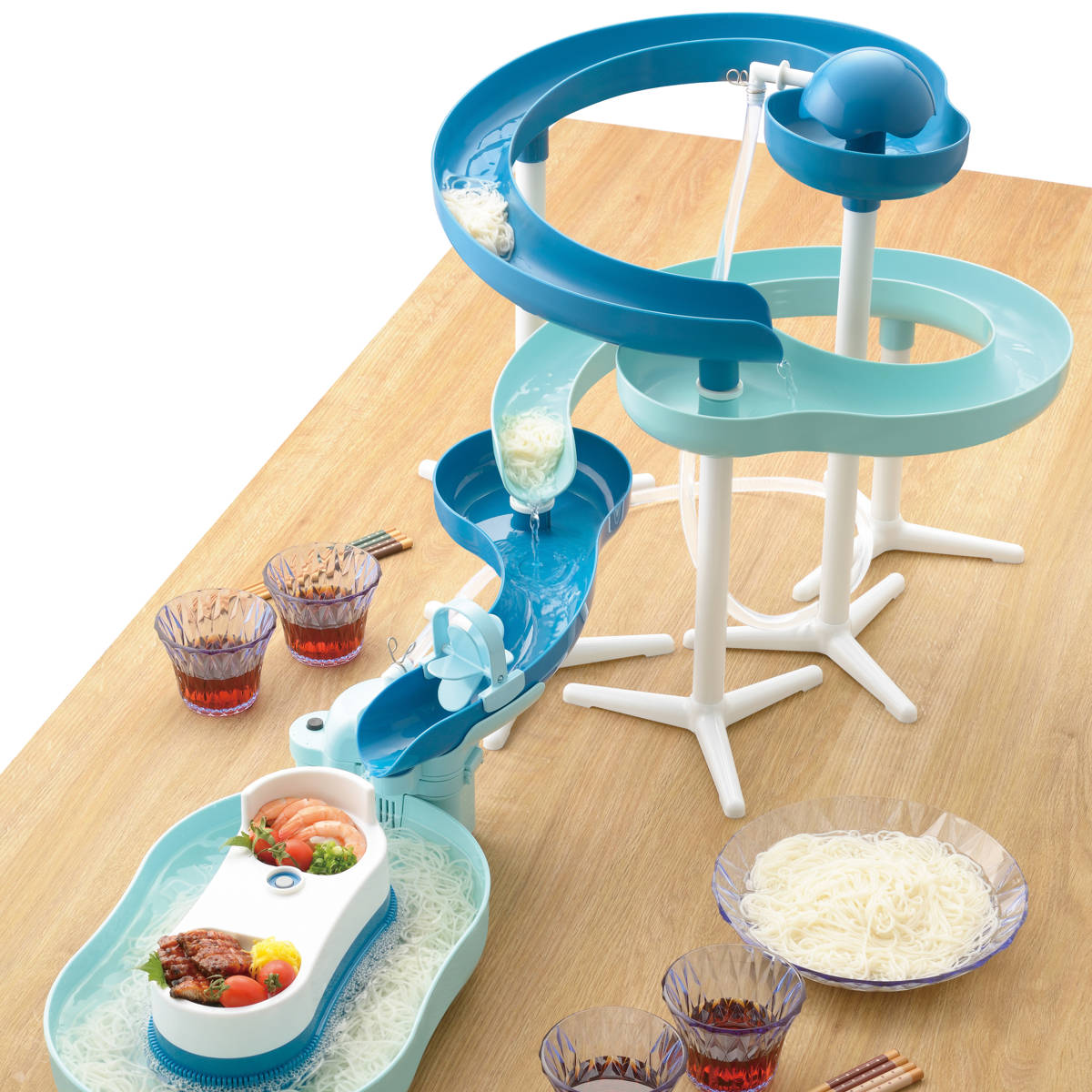 流しそうめん機 ホワイト/ブルー パール金属 流しそうめん器 流麺 ツイストスライダーそうめん流し器