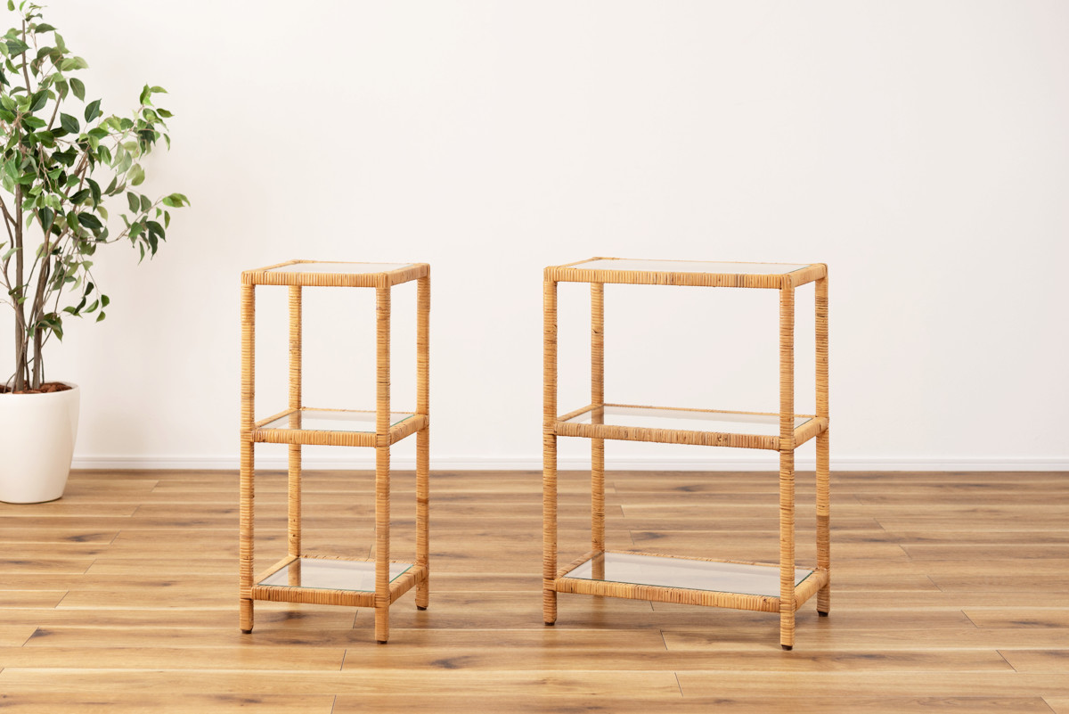 東谷 籐 オープンラック 幅30cm 3段 強化ガラス （ ラック