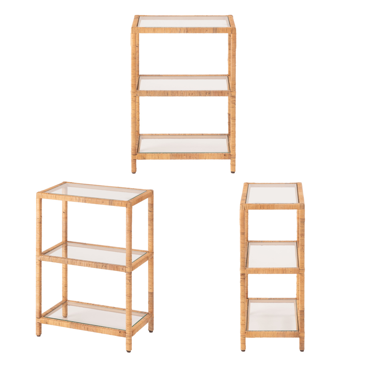 東谷 籐 オープンラック 幅50cm 3段 強化ガラス （ ラック