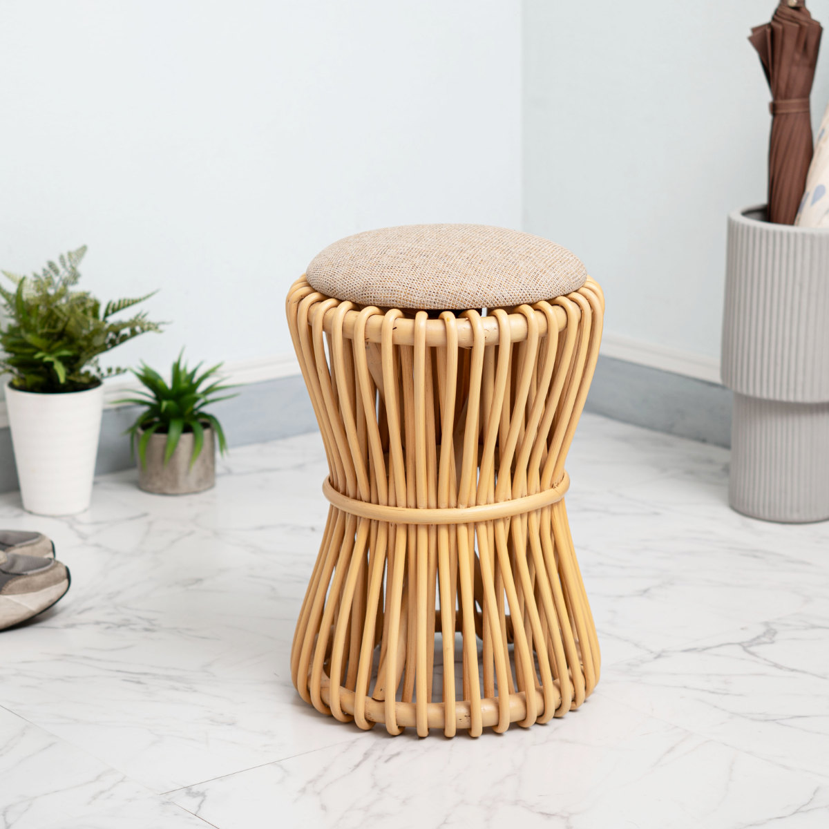 東谷 籐 ラウンドスツール 座面高40cm 鼓型 天然木 （ スツール 籐家具