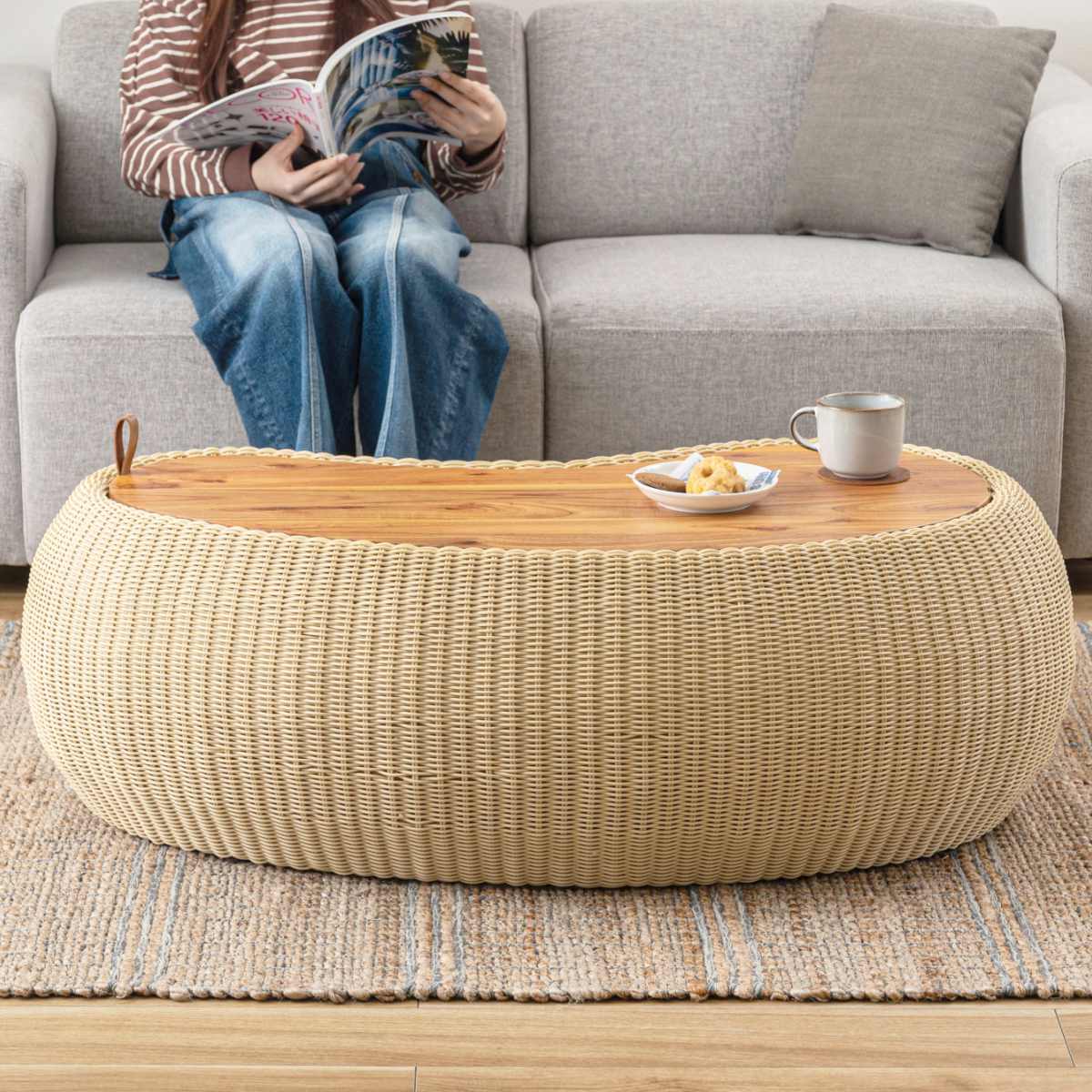 東谷 ビーンズ型 センターテーブル 幅114cm ラタン調 （ テーブル