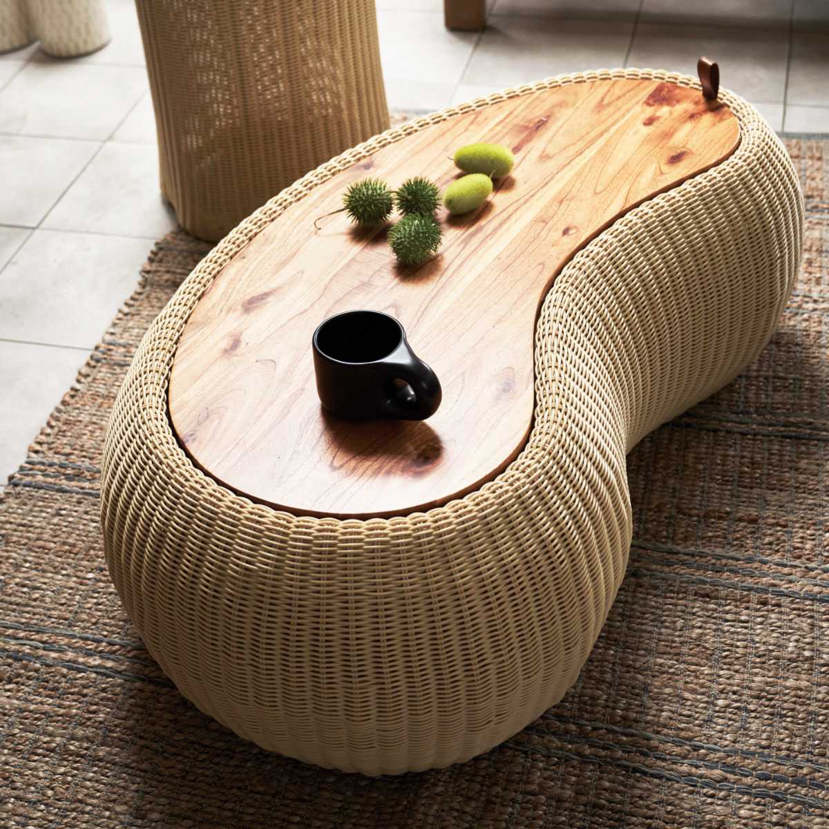 東谷 ビーンズ型 センターテーブル 幅114cm ラタン調 （ テーブル