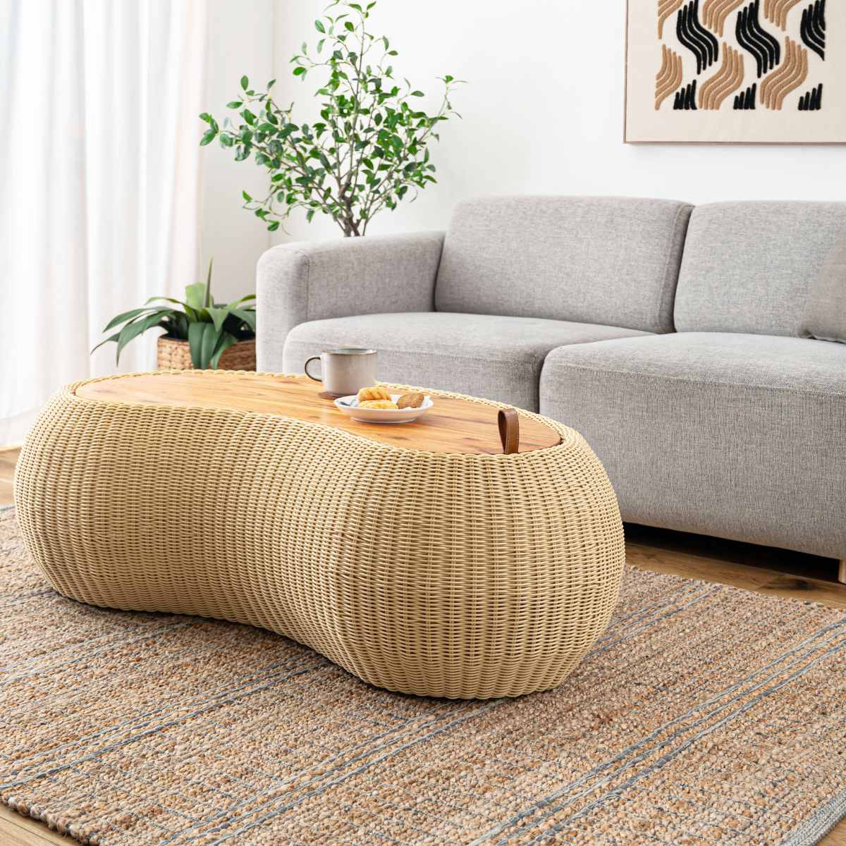 東谷 ビーンズ型 センターテーブル 幅114cm ラタン調 （ テーブル