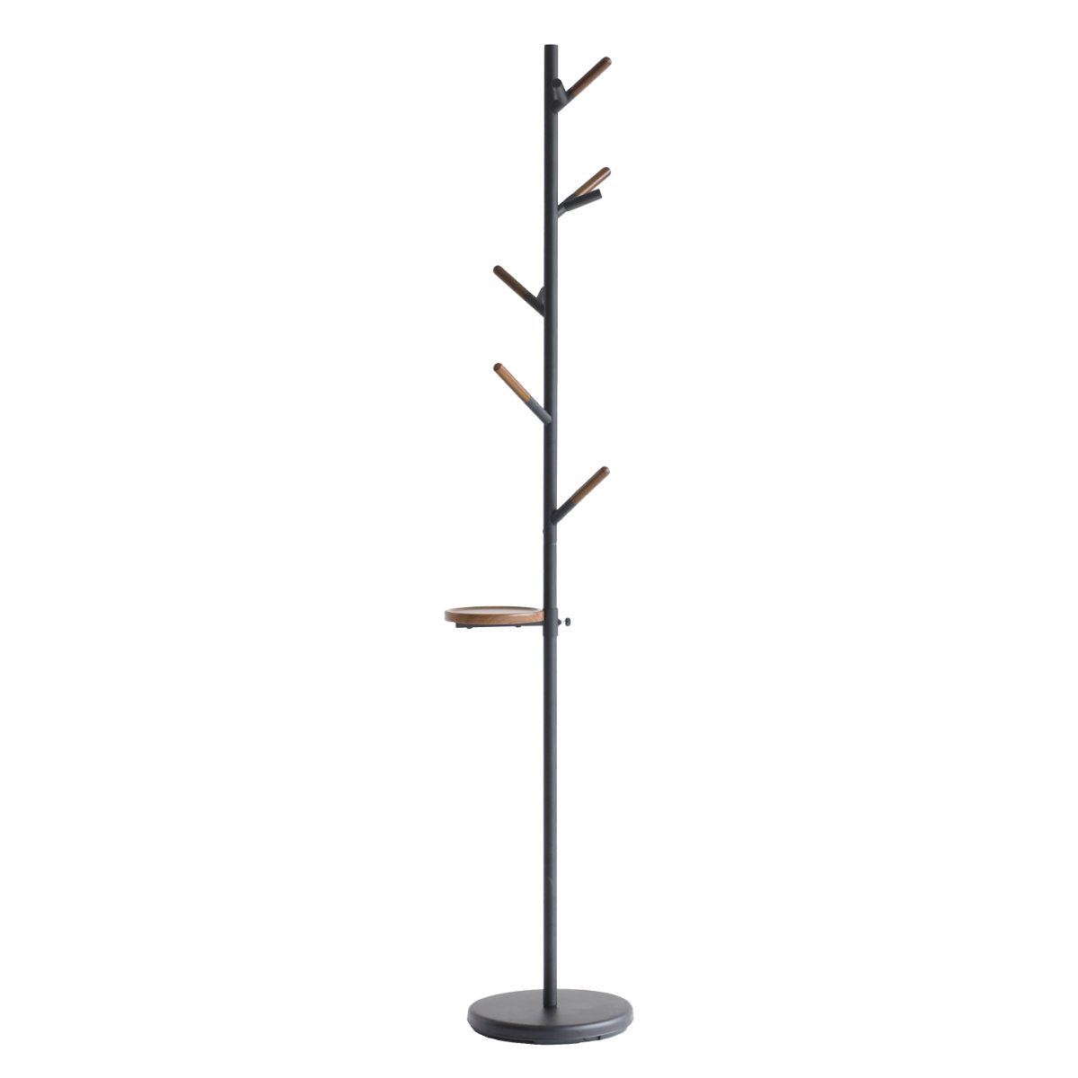 ポールハンガー コートハンガー コート掛け PoleHanger 木製 スリム 高さ178cm トレー付き （ ハンガーポール スタンドハンガー スチール製 衣類掛け ）の画像