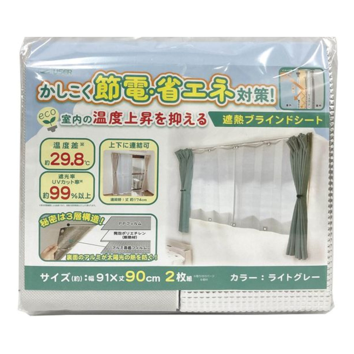 遮熱カーテン 遮熱 ブラインドシート 91×90cm 2枚組 腰高窓 （ 遮光