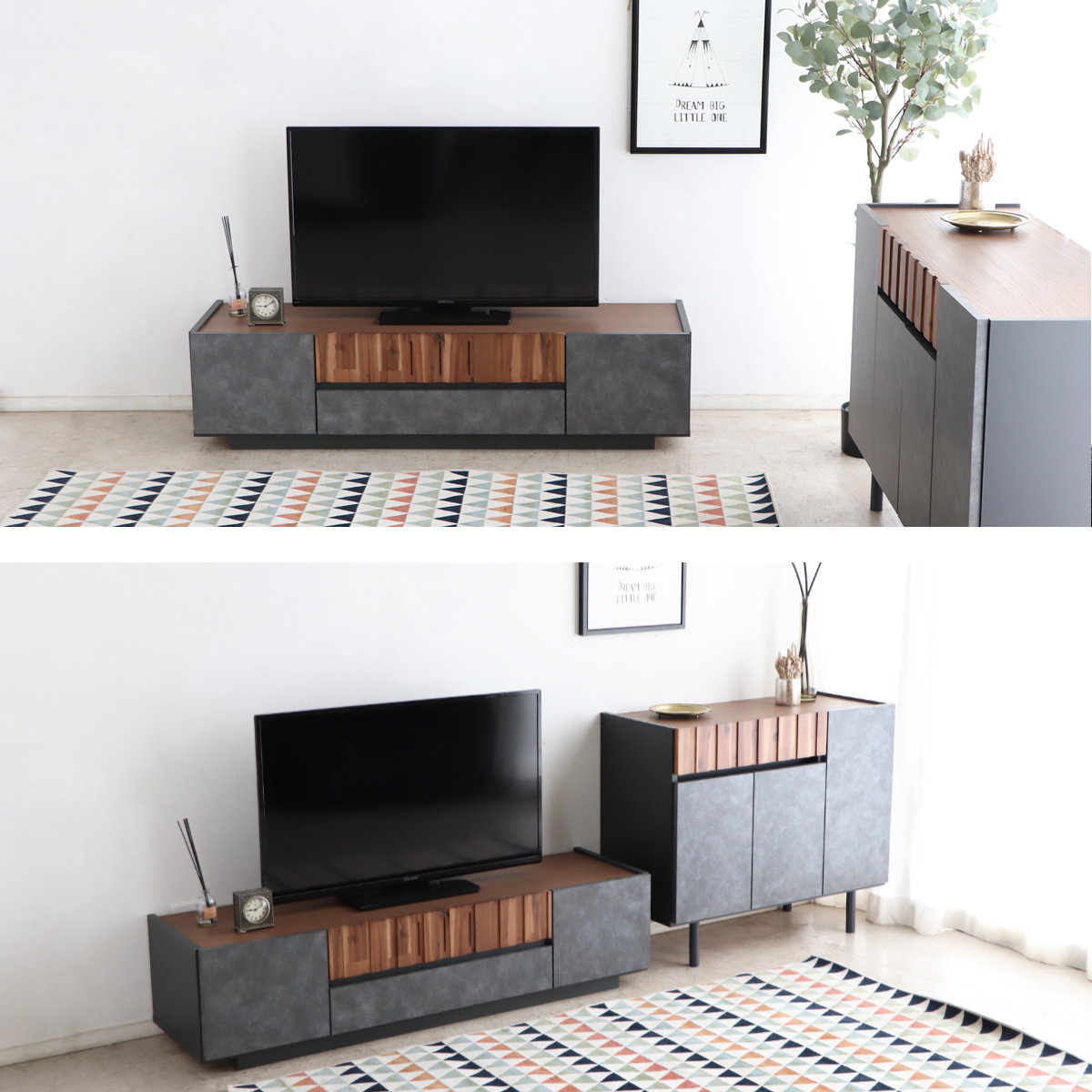 東馬（Tohma） テレビ台 幅140cm ローボード コンクリート調 アカシア