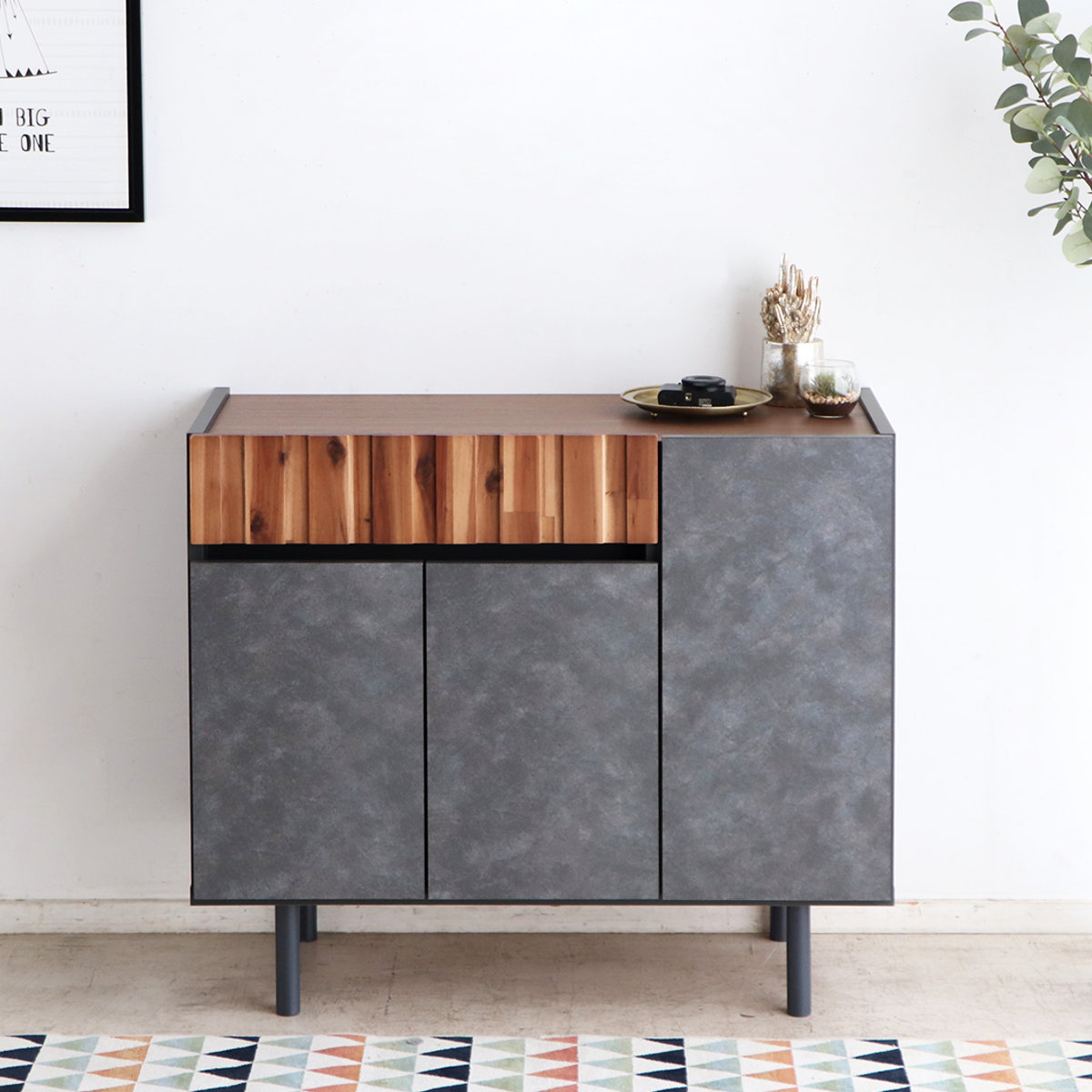 東馬（Tohma） サイドボード 幅89.4cm コンクリート調 アカシア材