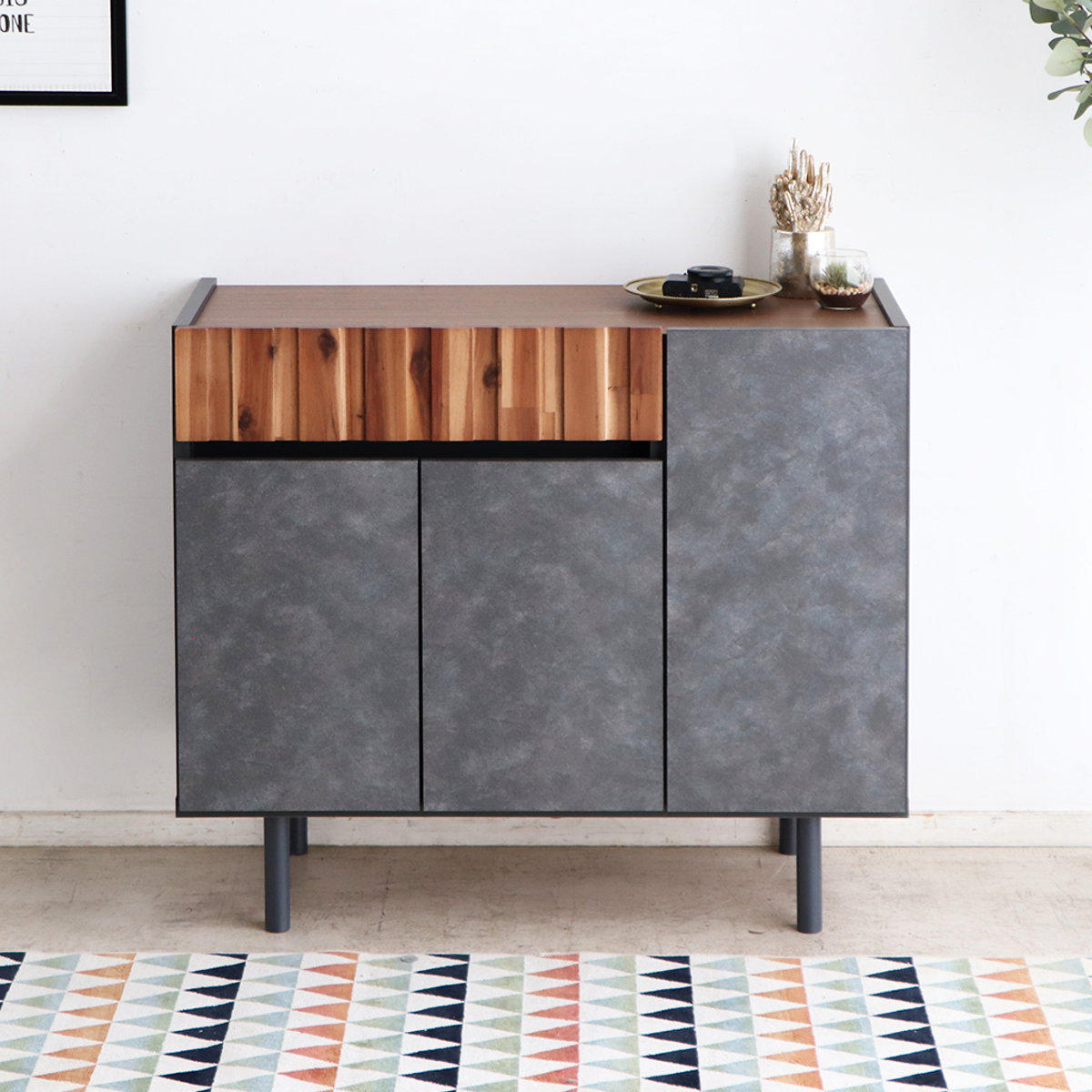 東馬（Tohma） サイドボード 幅89.4cm コンクリート調 アカシア材