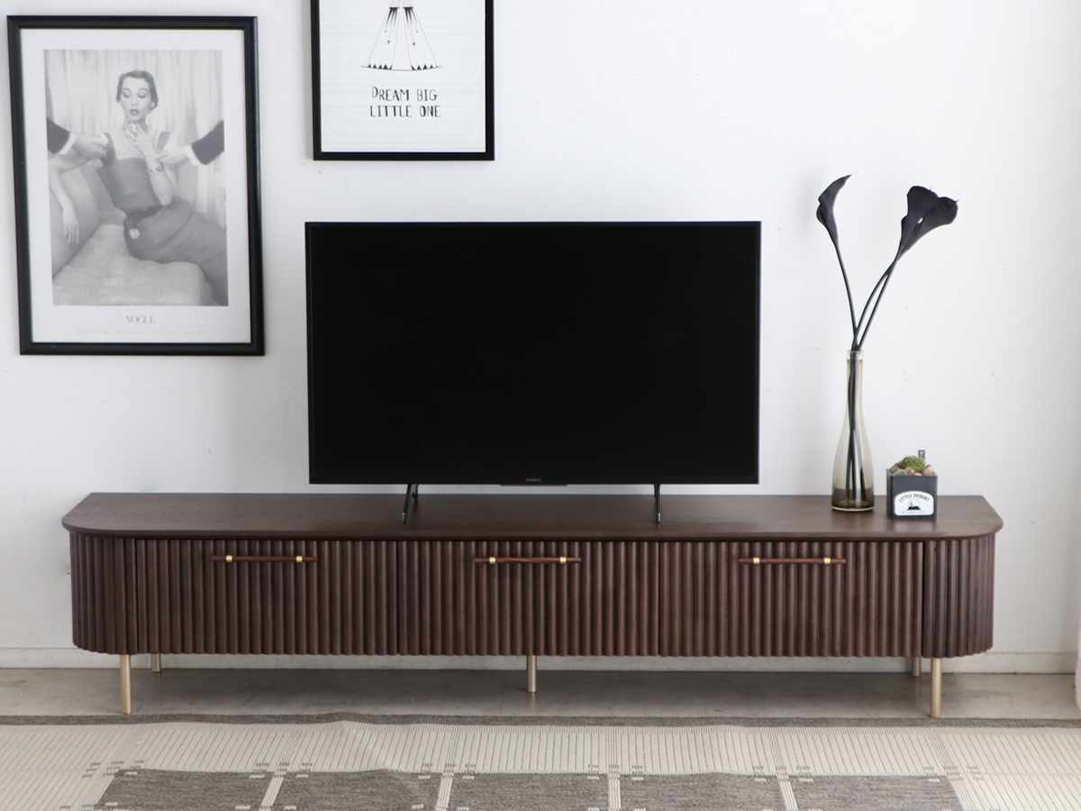 東馬　アイアンテレビ台 ブラウン 東馬（Tohma） テレビ台 幅200cm 天然木 じゃばら風 ゴールド脚