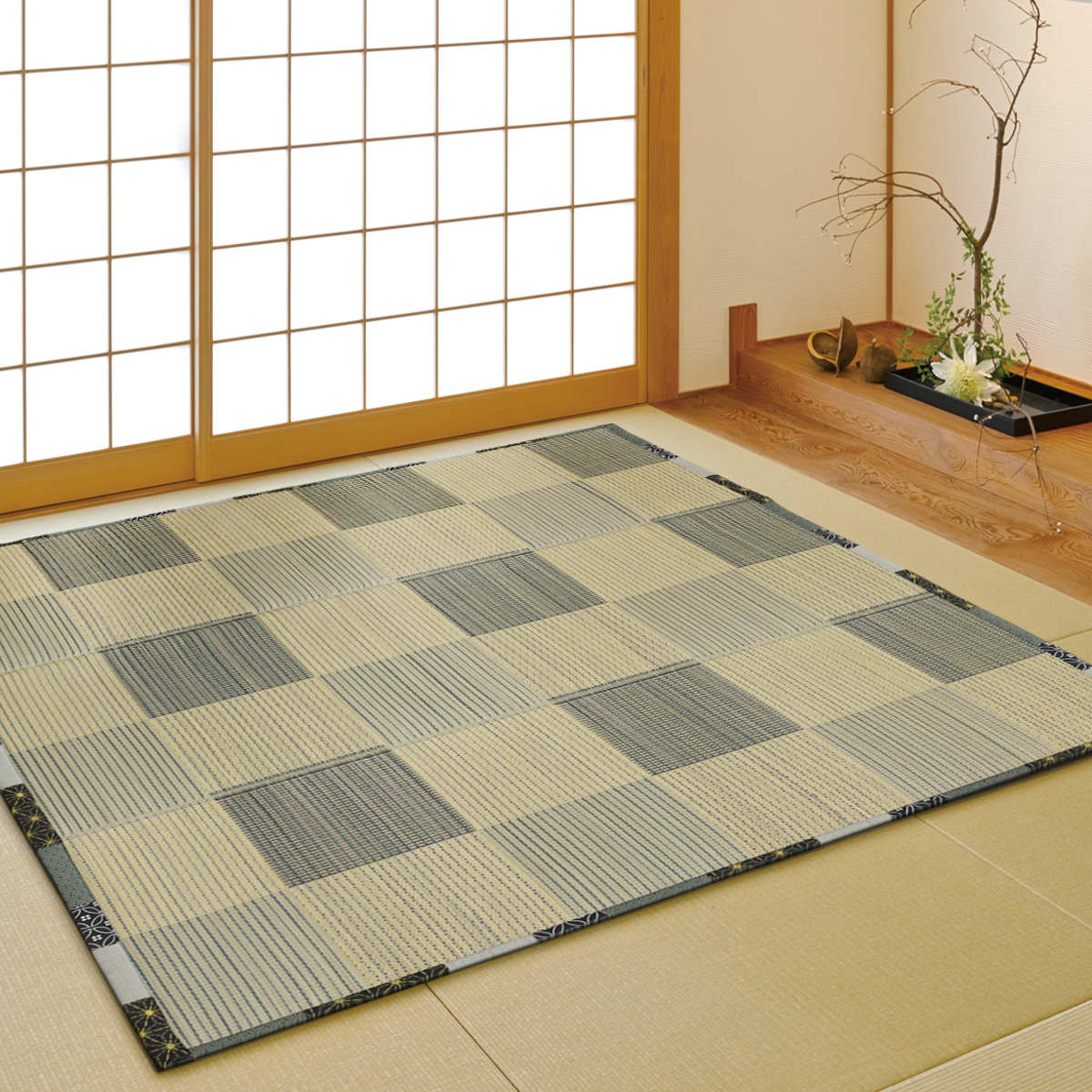 大島屋 い草ラグ 180×230cm ふっくらラグ 唐草市松 （ い草マット い草