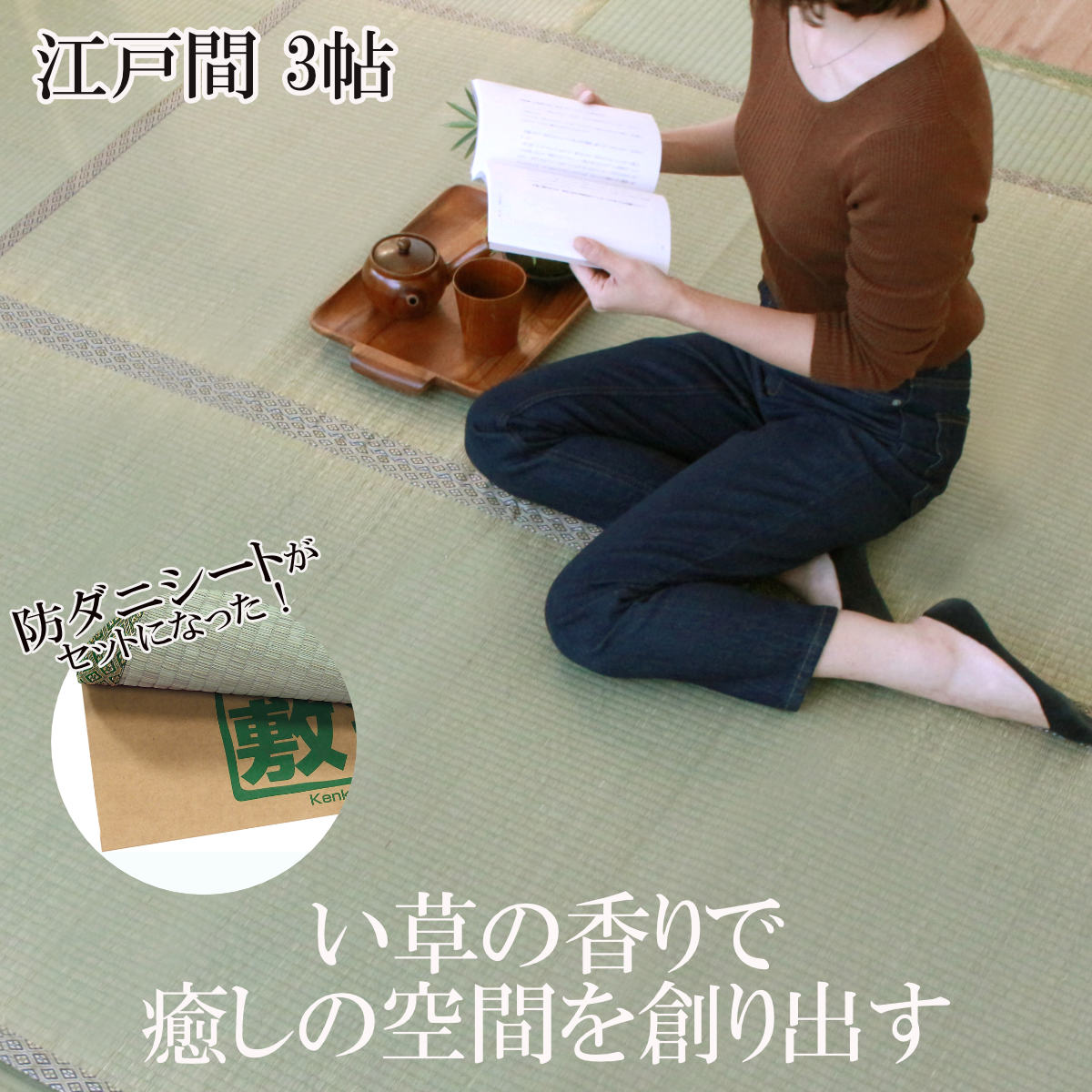 大島屋 い草 上敷きセット 江戸間 3帖 白山+防ダニシート健康敷紙 白山 
