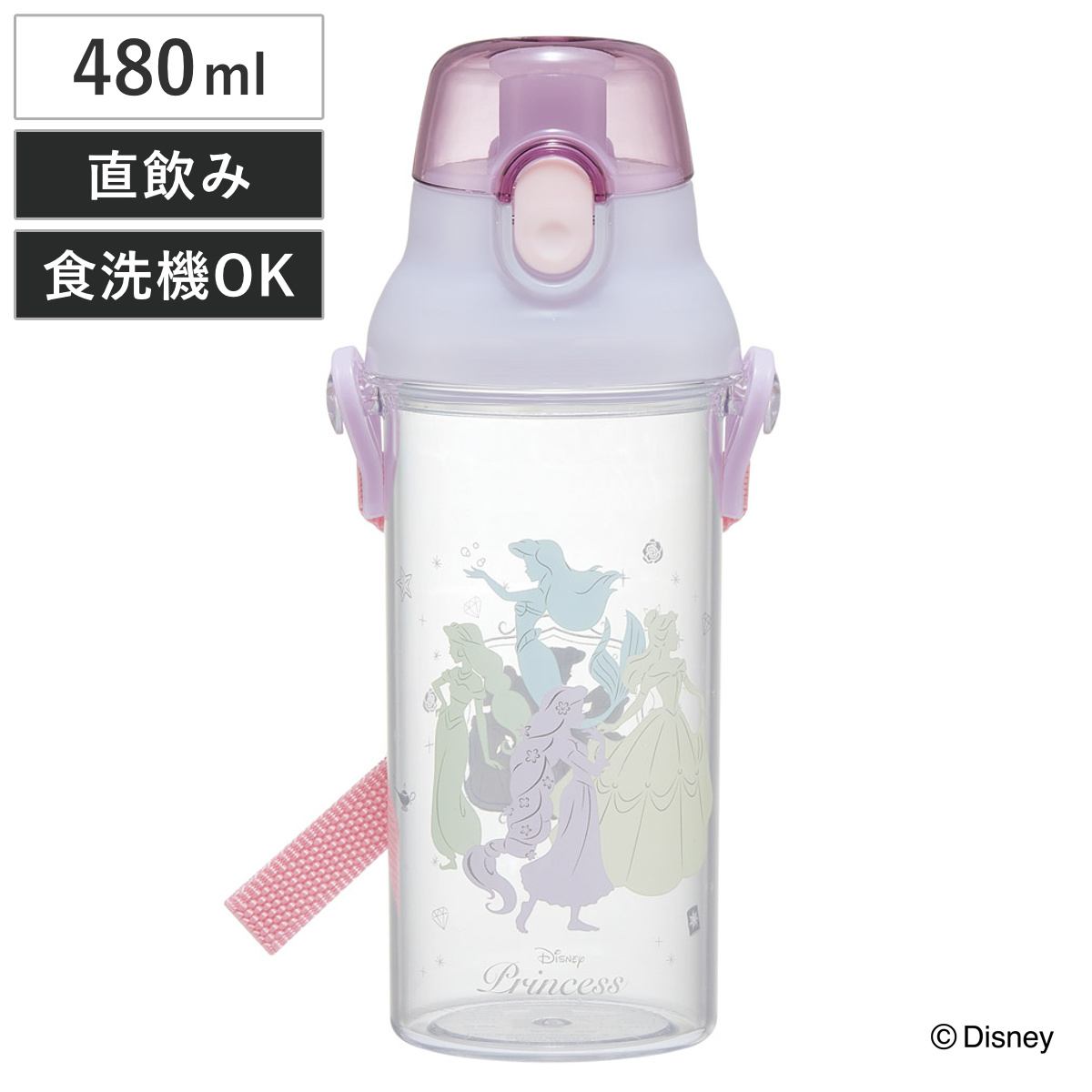 スケーター 水筒 480ml 食洗機対応プラクリアボトル プリンセス