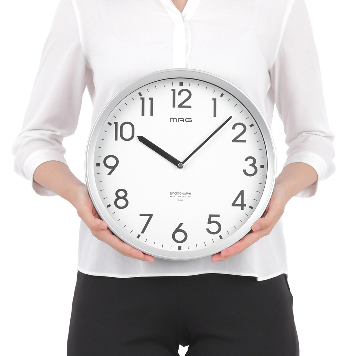 ノア精密 掛け時計 エコグリン MAG 電波時計 電池寿命5年 秒針なし