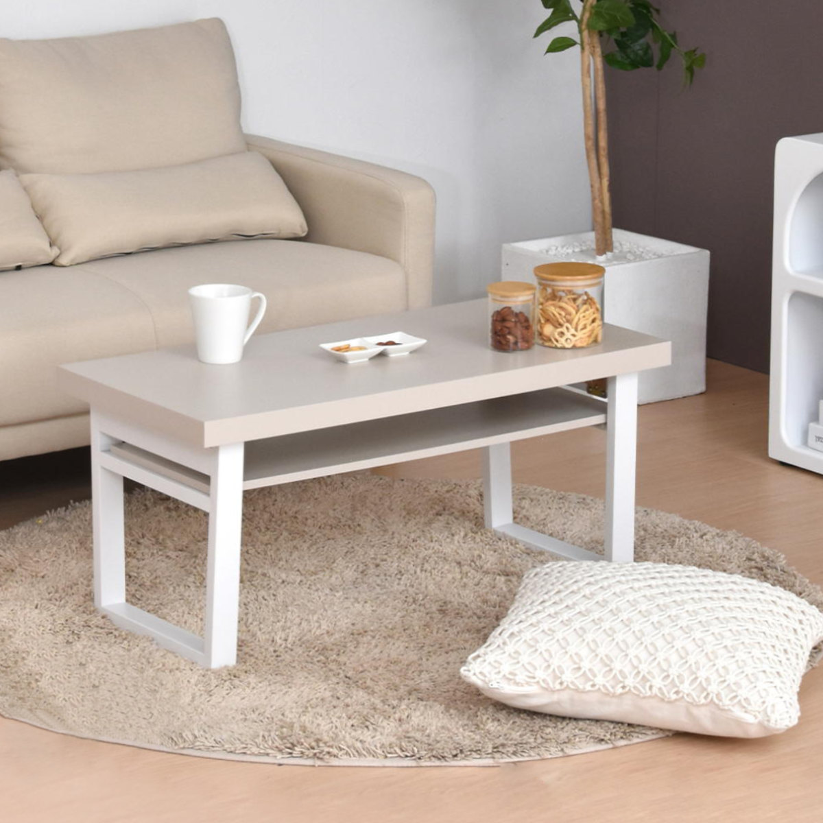 ローテーブル 折りたたみ 幅80cm 収納棚付 Noko （ センターテーブル