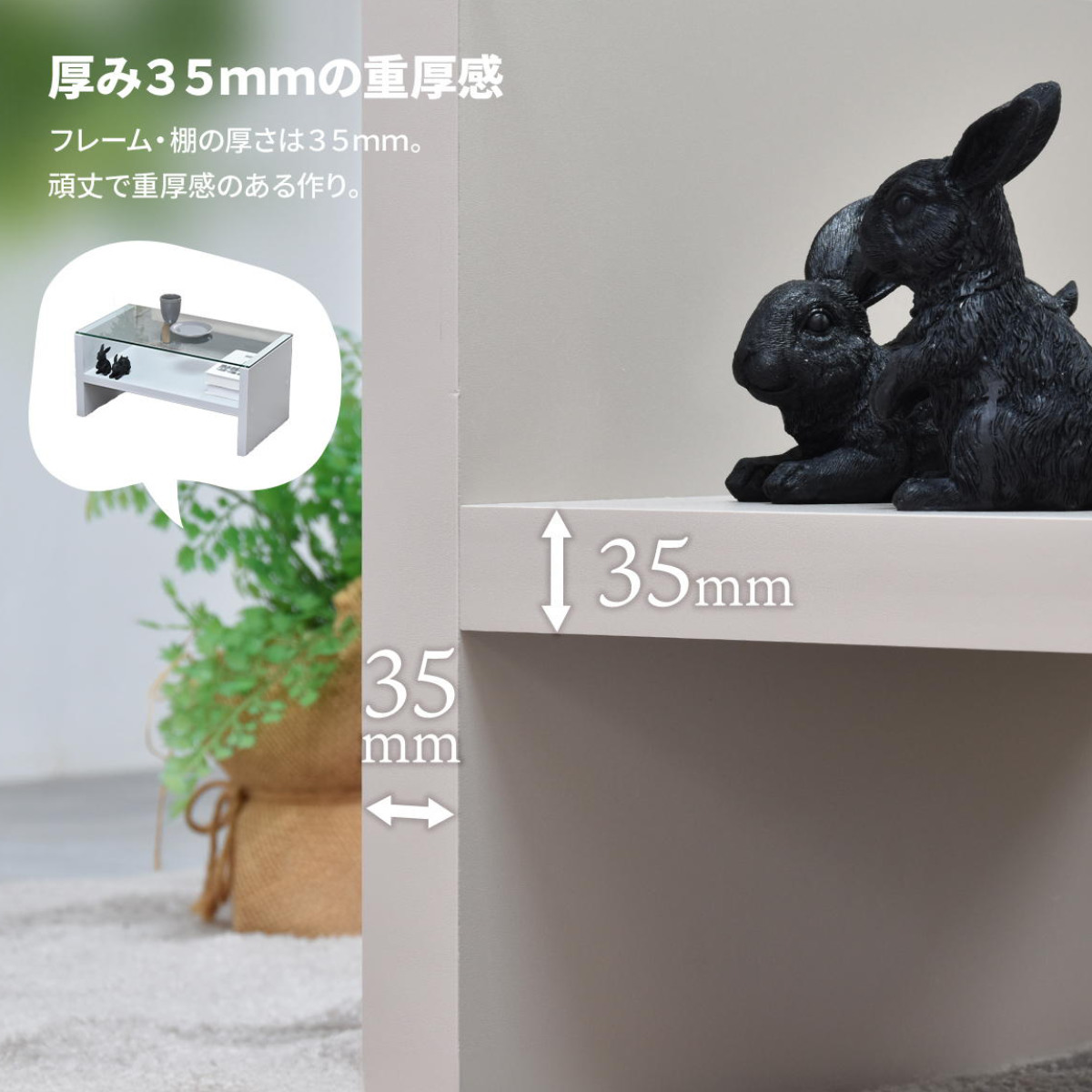 センターテーブル 幅75cm ガラス天板 収納棚付 Noko （ ローテーブル