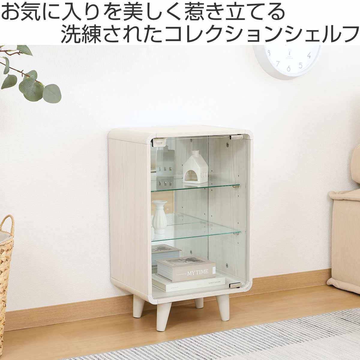 コレクションシェルフ 幅36cm 3段 ガラス扉 背面ミラー 推し活 （ ショーケース コレクションラック シェルフ ケース ）_3