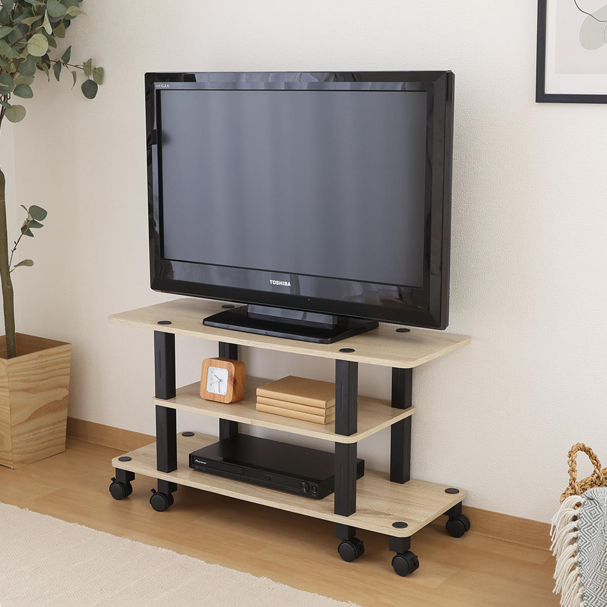 テレビボード テレビ台 幅80cm×奥行42cm×高46cm  足ローラー付き！ 不二貿易（Fuji Boeki） テレビ台 幅80cm 工具不要 キャスター付 FIT