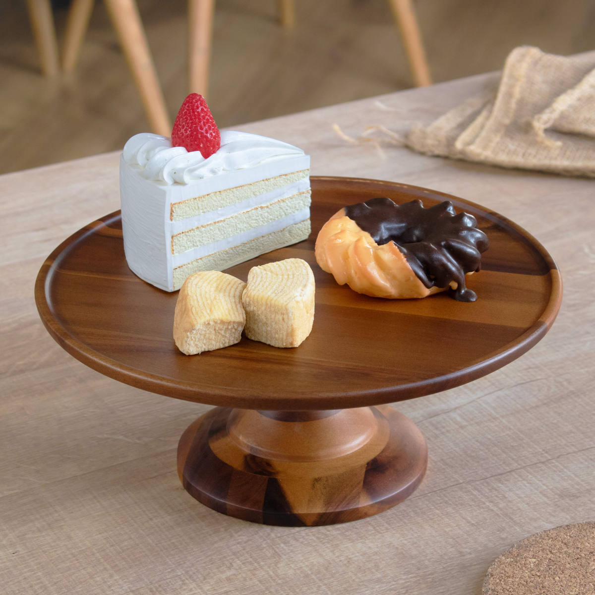 深川製磁　黒竹コンポート錆　菓子器 アカシア コンポートディッシュ LL 直径28cm ブラウン （ 木製