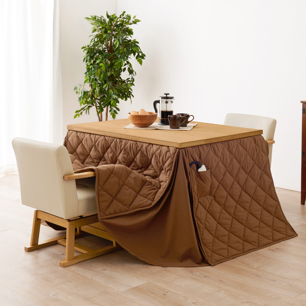 HAGiHARA（萩原） ダイニングこたつセット 4点セット マロン 幅105cm