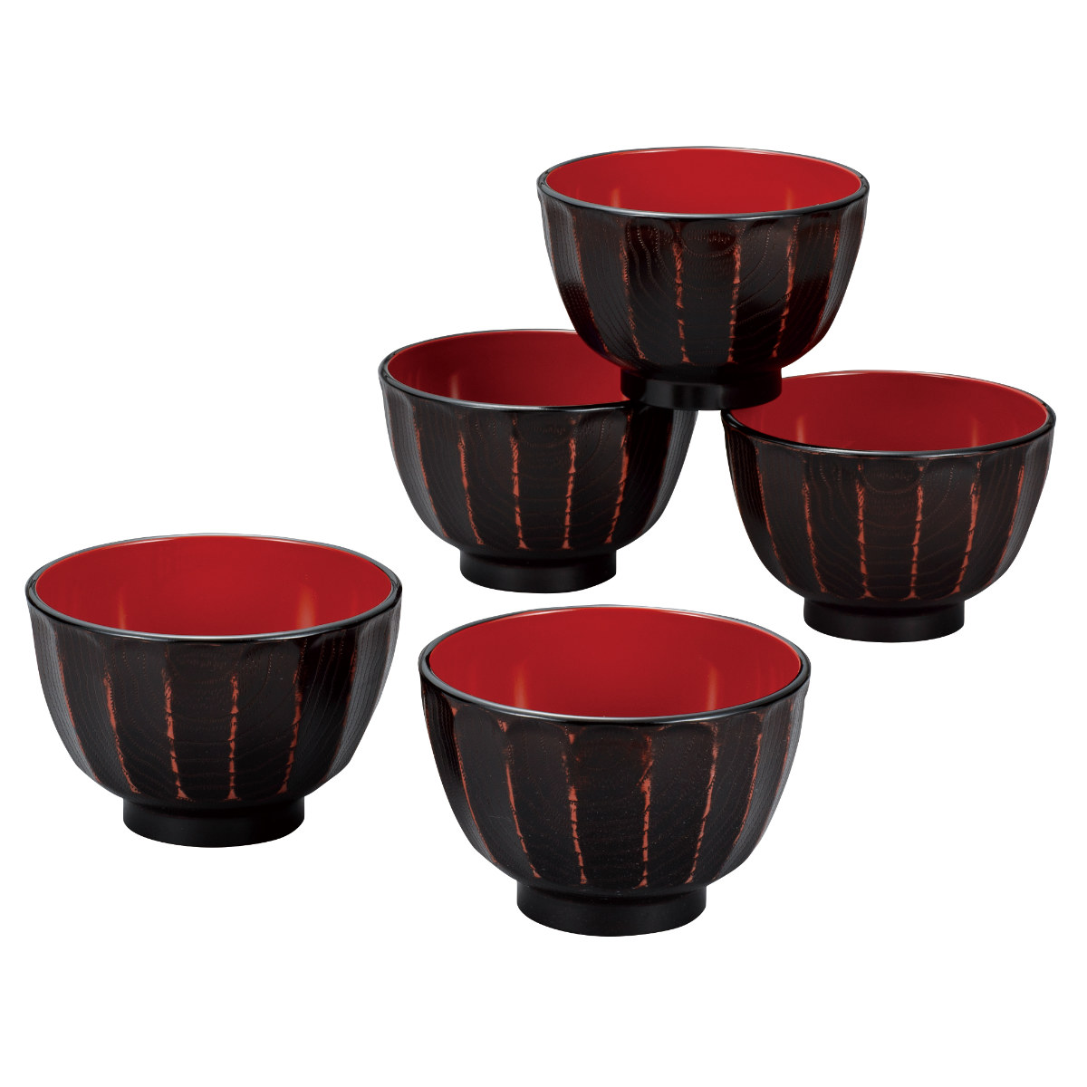 カノー 汁椀 抗菌 菊彫 大椀揃 根来 5個入 （ 電子レンジ対応 食洗機