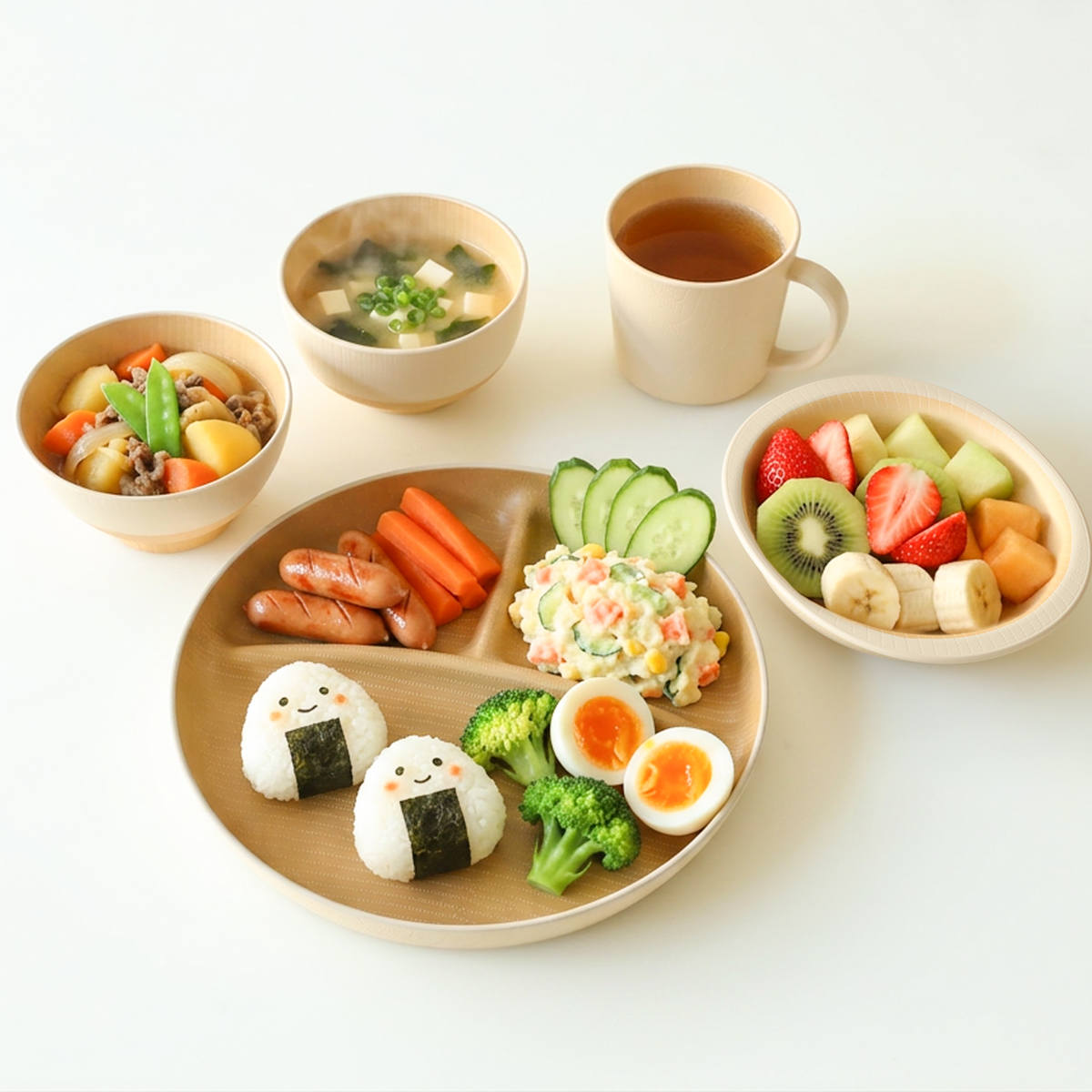 茶碗 汁椀 マグカップ ボウル プレート やさしい彩り 食育 5点セット