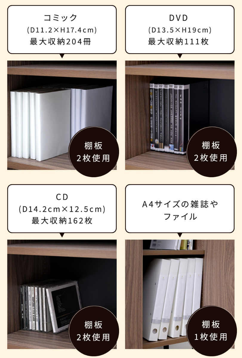JK-PLAN（ジェイケイ・プラン） 本棚 幅60cm キャビネット 扉付き 背面