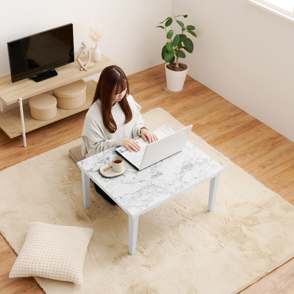 HAGiHARA（萩原） こたつセット 2点セット 大理石柄 幅75cm こたつ