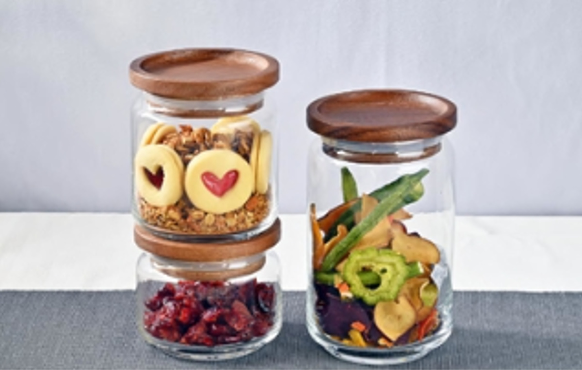 保存容器 ガラスジャー 500ml 天然木 アカシア （ キャニスター 保存瓶